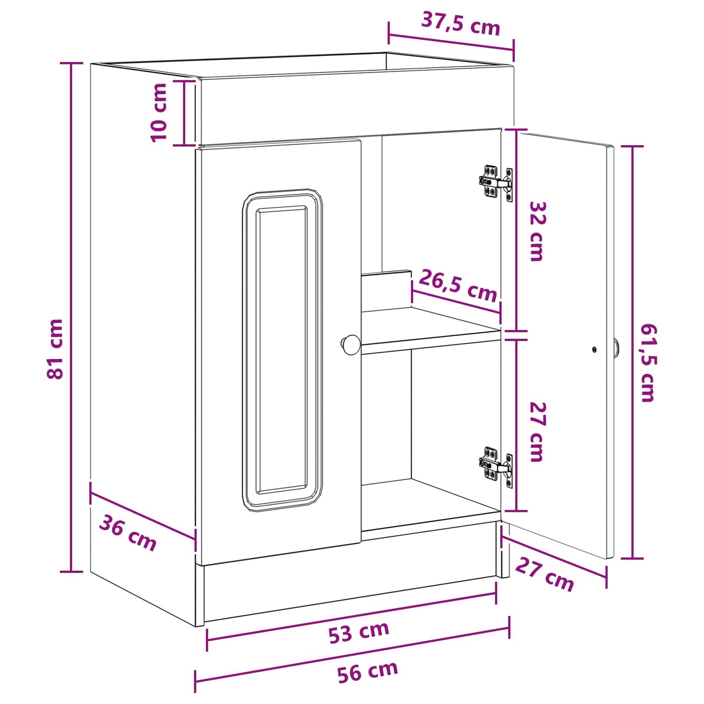 vidaXL Ντουλάπι κάτω από τον νιπτήρα Μαύρο 56 x 37,5 x 81 εκ