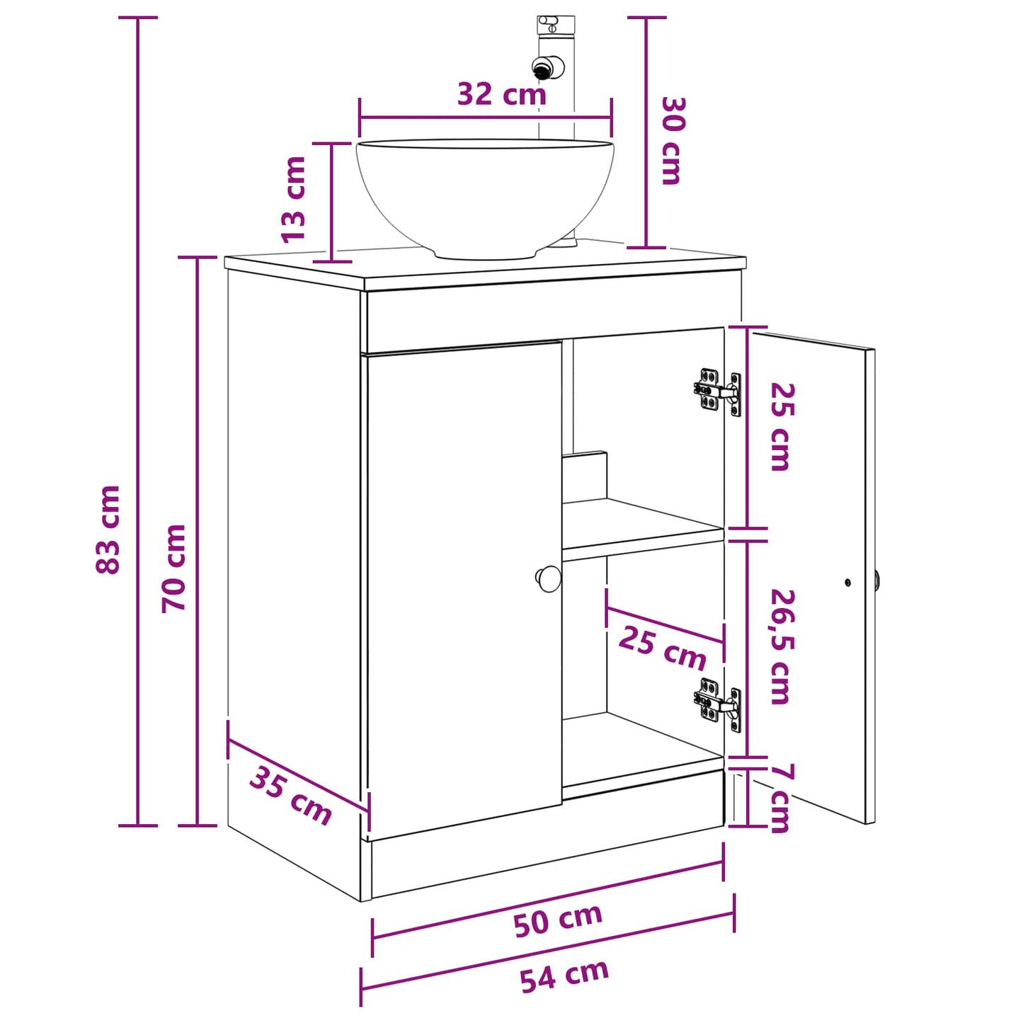 vidaXL Καθρέφτης μπάνιου με νιπτήρα Λευκό 54 x 35 x 83 εκ