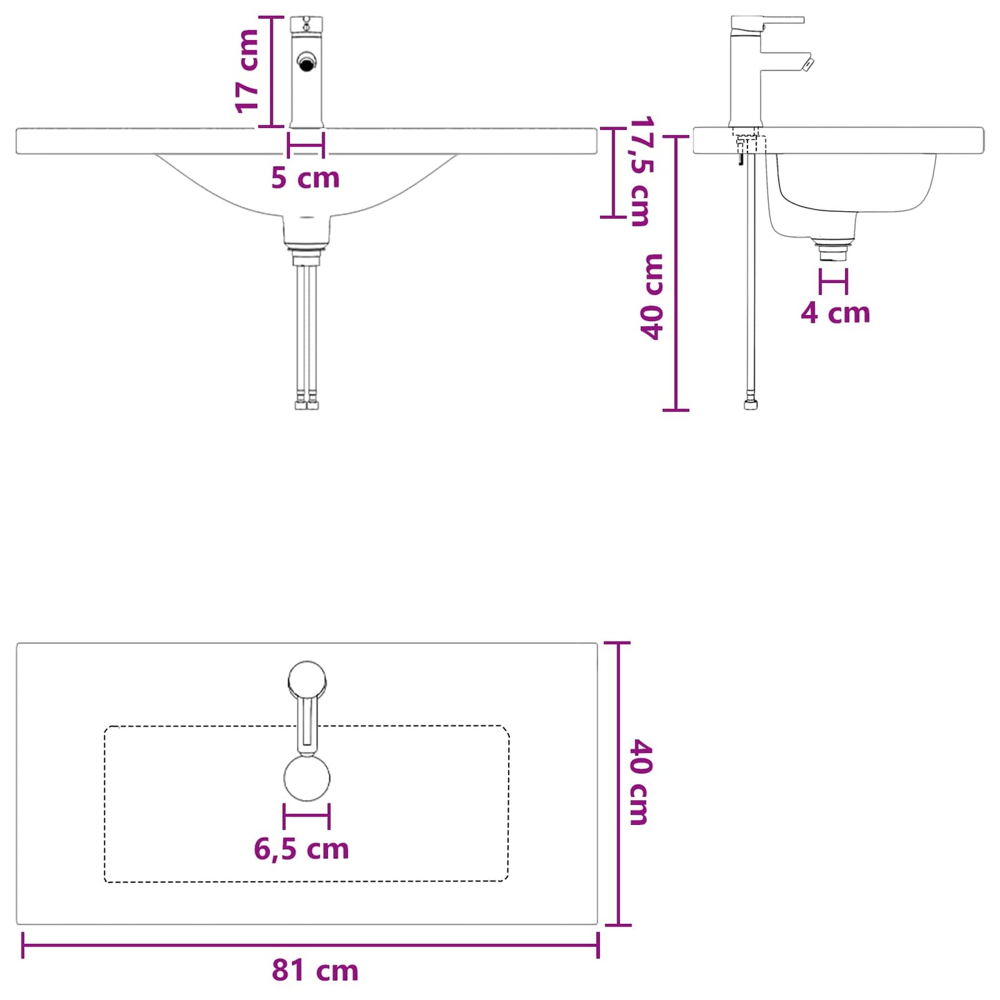 vidaXL Λεκάνη μπάνιου Ματ Μαύρο 81 x 40 x 17,5 εκ. Μέταλλο
