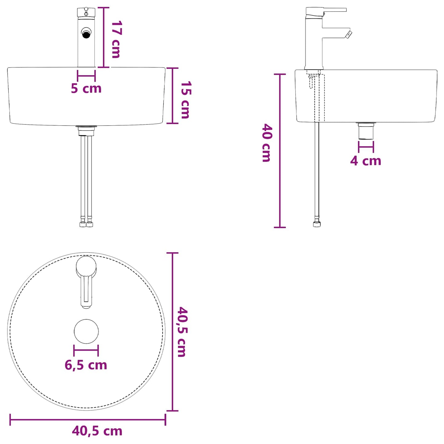 vidaXL Επιτοίχιος νιπτήρας βανίλιας Μαύρο 49 x 44,5 x 65 εκ