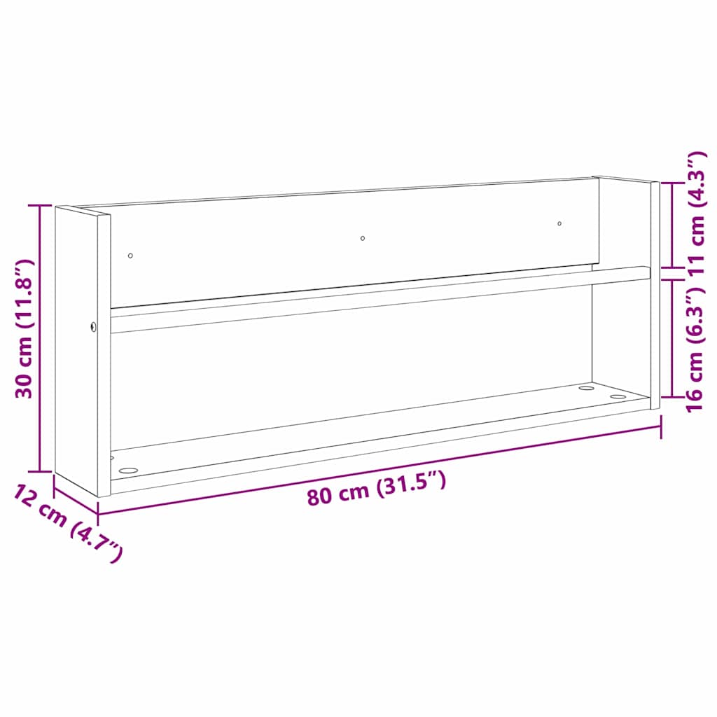 vidaXL Ράφι Περιοδικών με ράφι 2 pcs Καπνιστό Δρύς 80 x 12 x 30 εκ