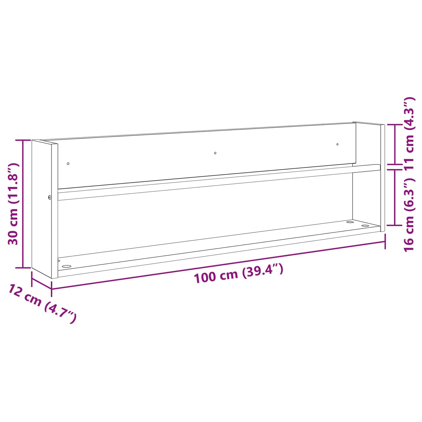 vidaXL Ράφι Περιοδικών Παλιό ξύλο 100 x 12 x 30 εκ Επεξεργασμένο ξύλο