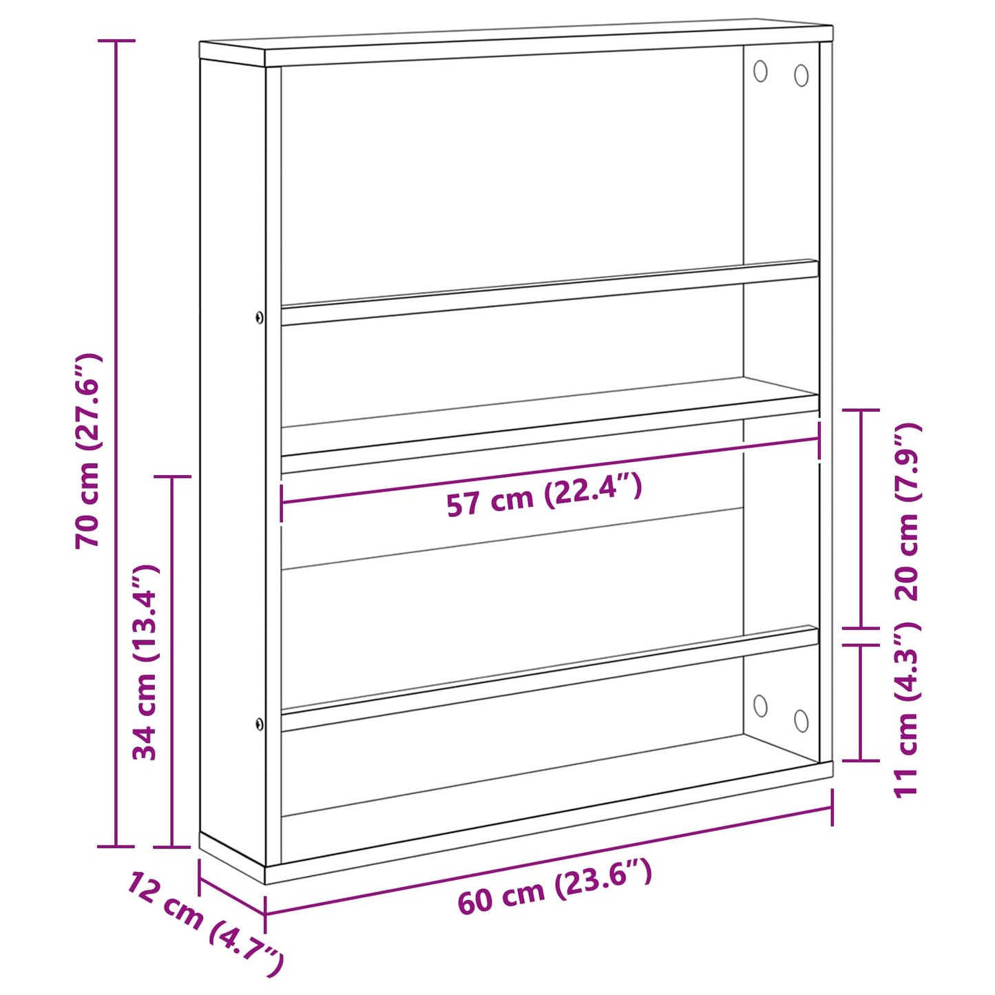 vidaXL Ράφι Περιοδικών με ράφι 2 pcs Δρύς Sonoma 60 x 12 x 70 εκ