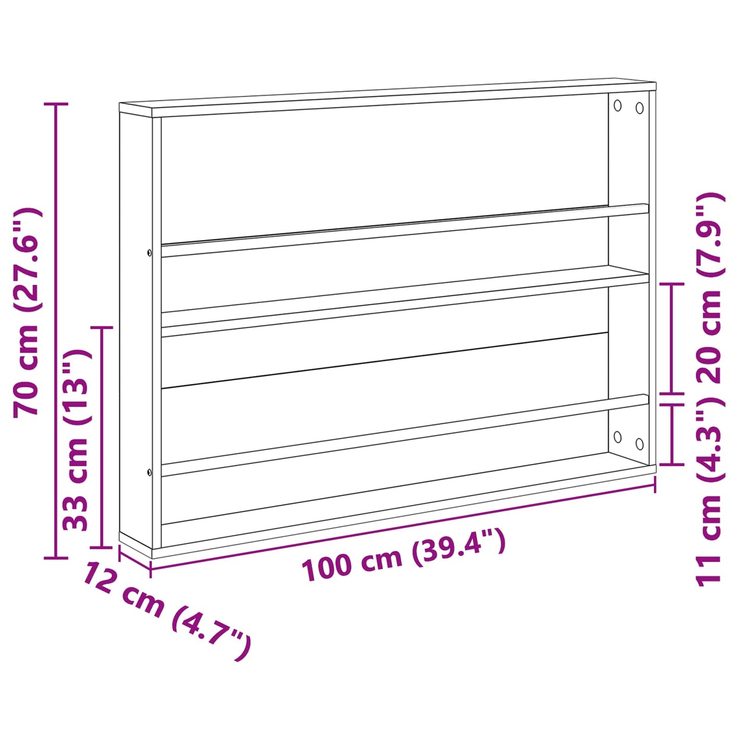 vidaXL Ράφι Περιοδικών Παλιό ξύλο 100 x 12 x 70 εκ Επεξεργασμένο ξύλο