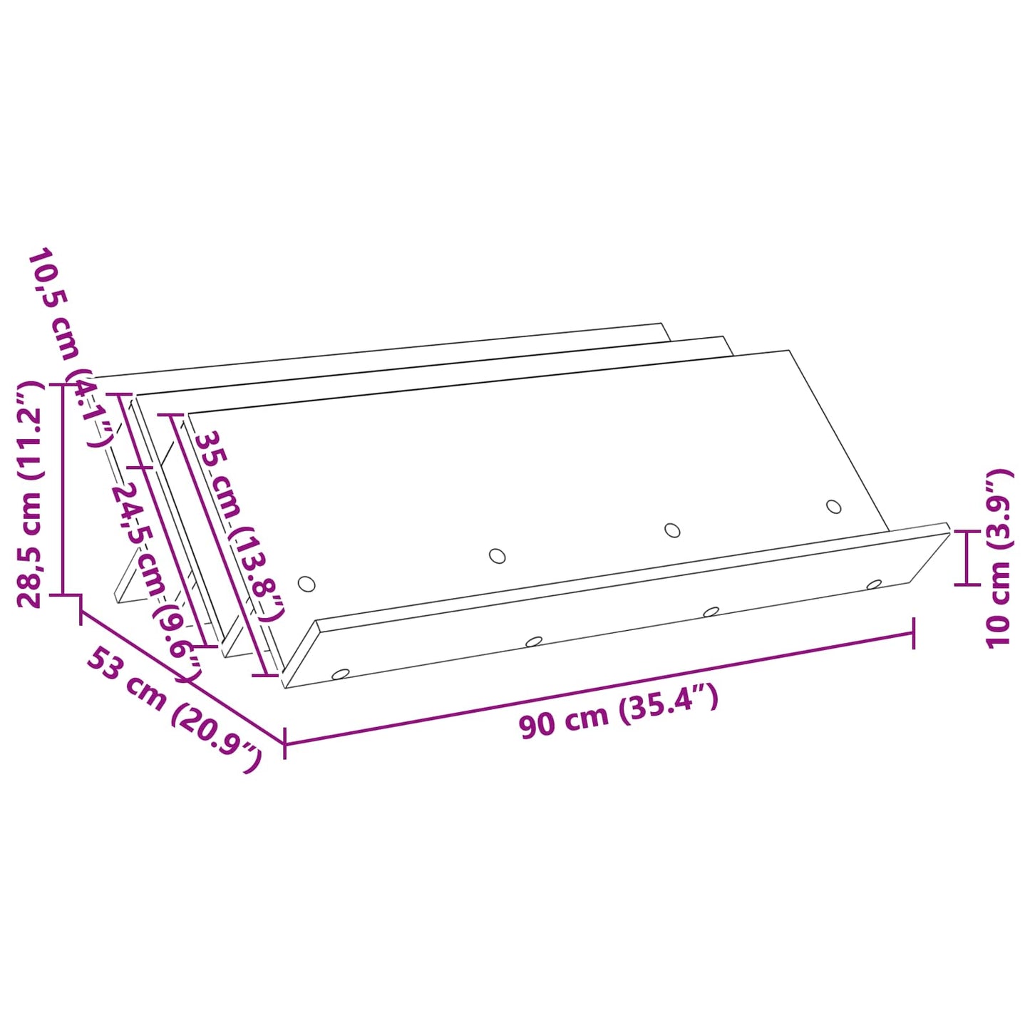 vidaXL Ράφι Περιοδικών με ράφι Γκρίζο Σονομα 90 x 53 x 28,5 εκ