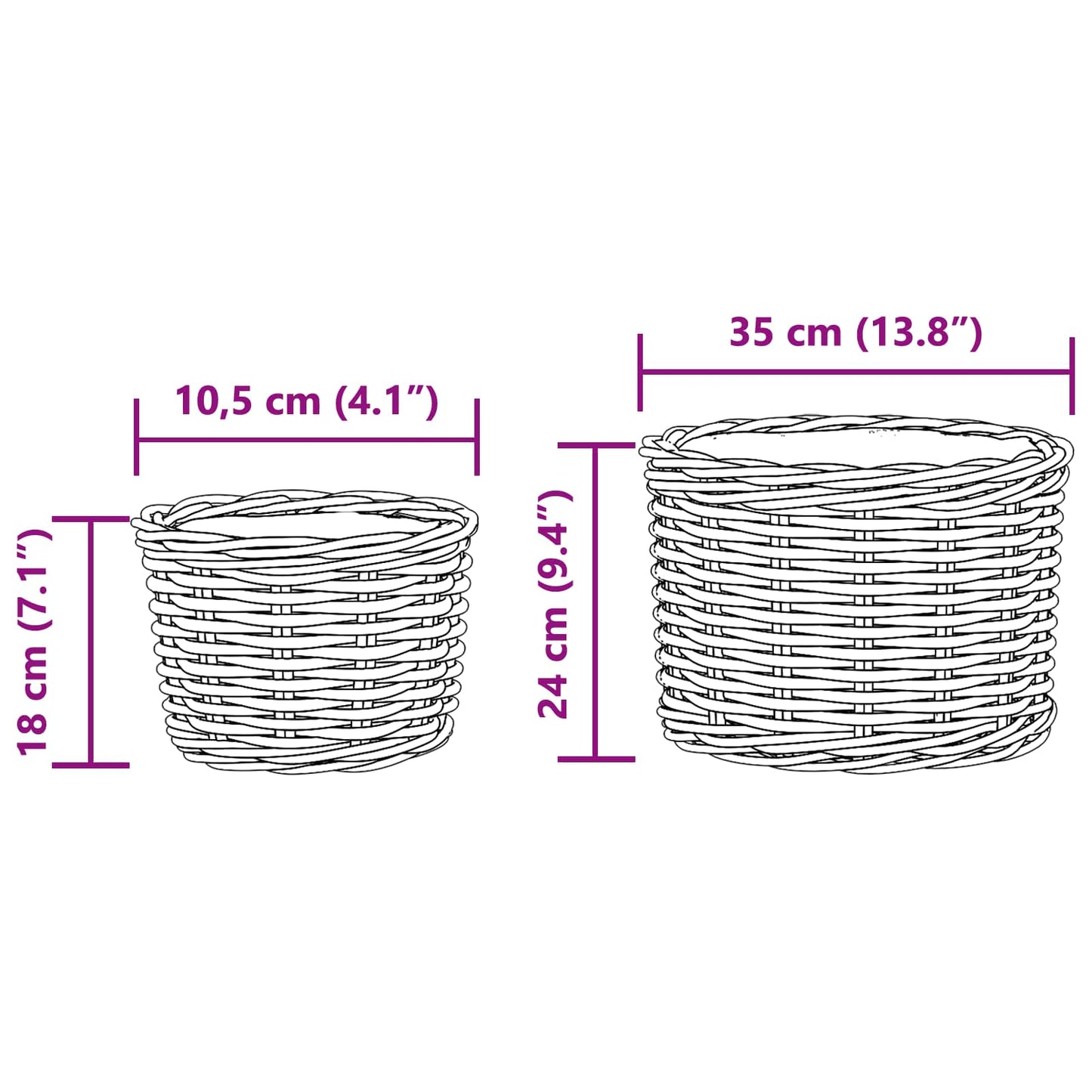 vidaXL Καλάθι Γλάστρας με αποθήκευση 2 pcs Γκρι Ρατάν Κούμπου