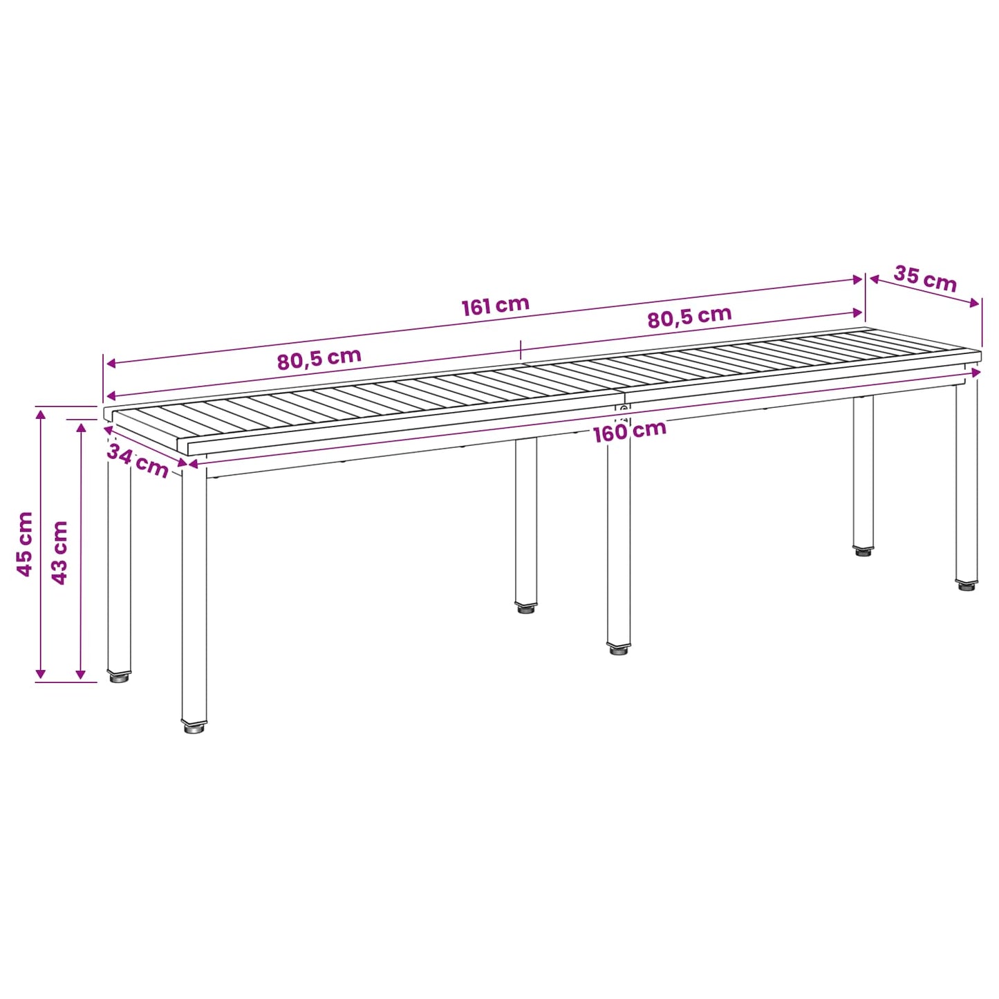 vidaXL Παγκάκι κήπου 161 x 35 x 45 εκ Στερεό Ξύλο Ακακίας Λευκό