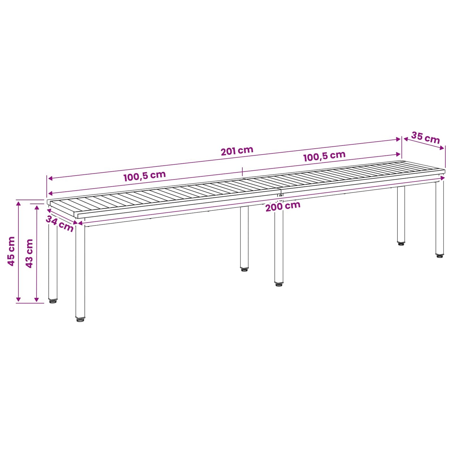 vidaXL Παγκάκι κήπου 201 x 35 x 45 εκ. Στερεό Ξύλο Ακακίας Λευκό