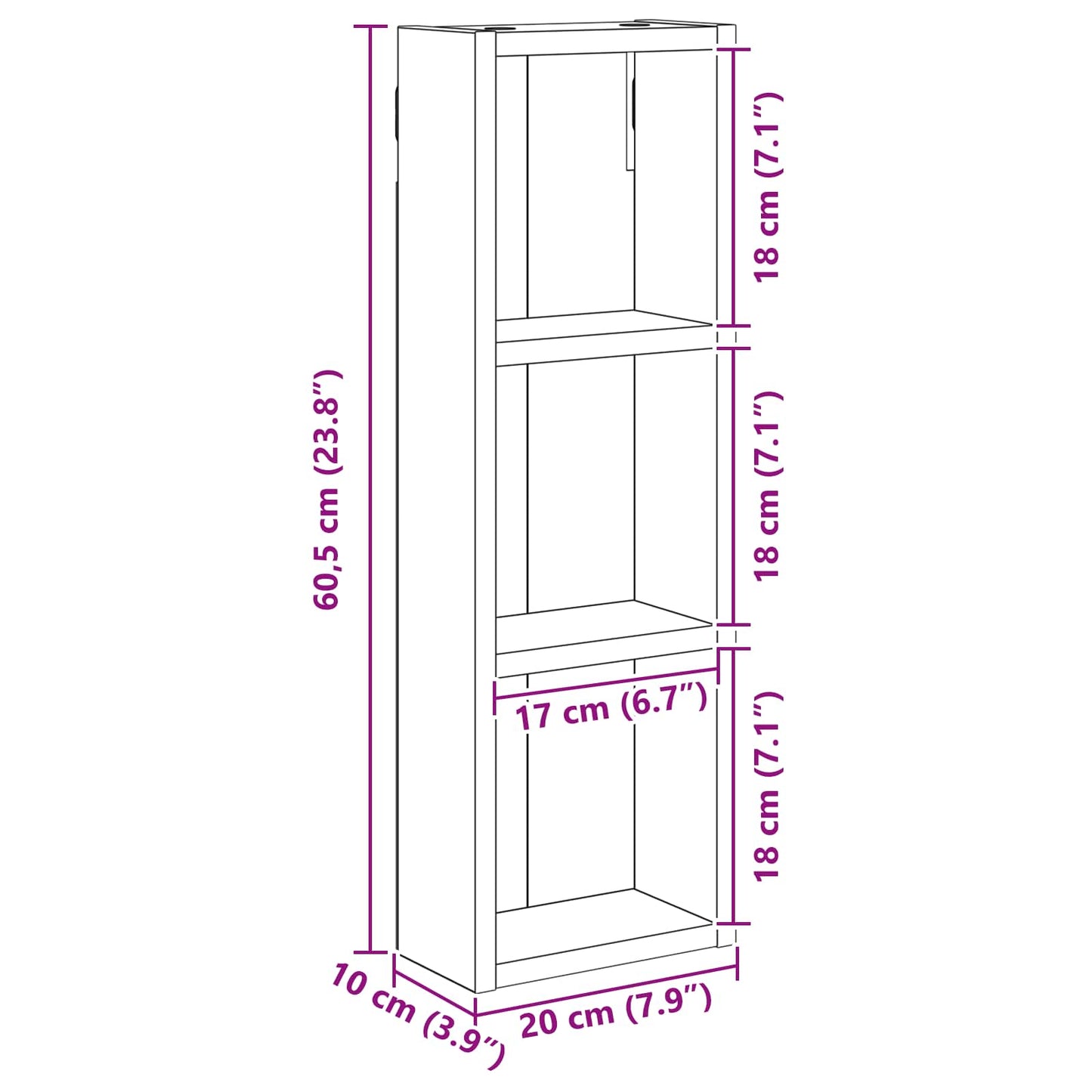 vidaXL Ντουλάπα τοίχου μπάνιου Λευκός 20 x 10 x 60,5 εκ
