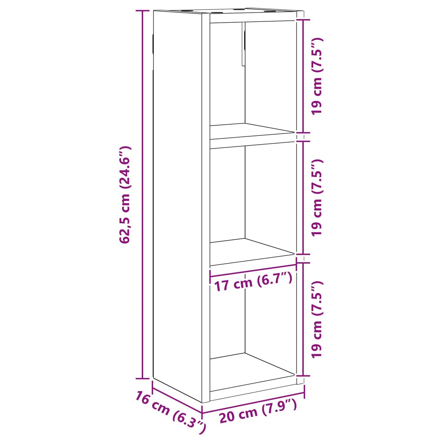 vidaXL Ντουλάπα τοίχου μπάνιου Λευκός 20 x 16 x 62,5 εκ.