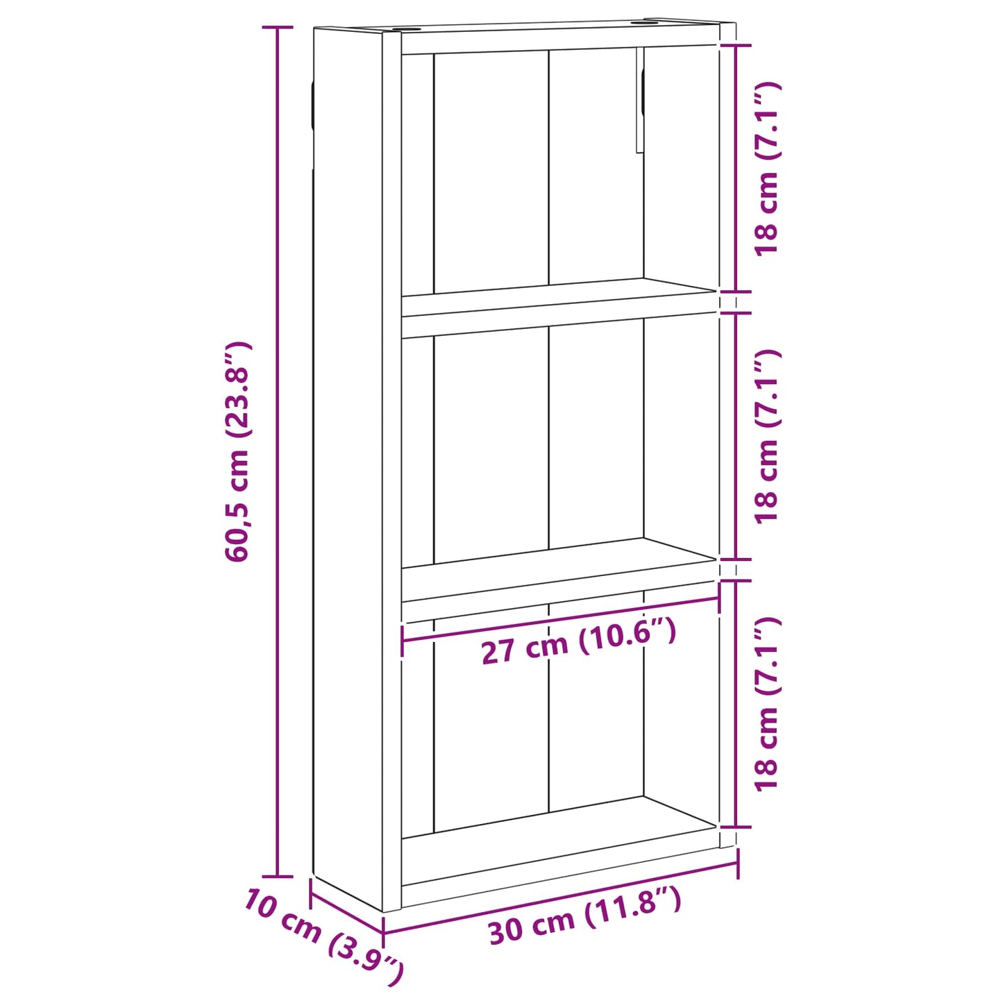 vidaXL Ντουλάπα τοίχου μπάνιου Δρύς Sonoma 30 x 10 x 60,5 εκ