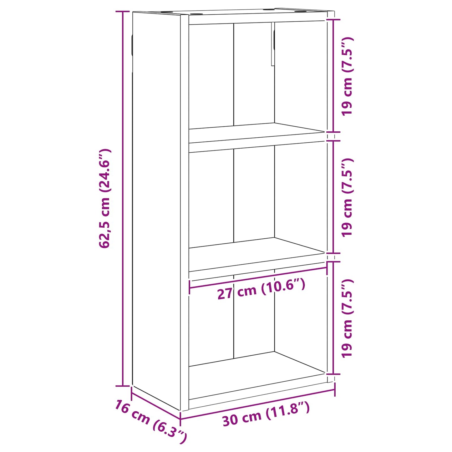 vidaXL Ντουλάπα τοίχου μπάνιου Μαύρη Δρυς 30 x 16 x 62,5 εκ.