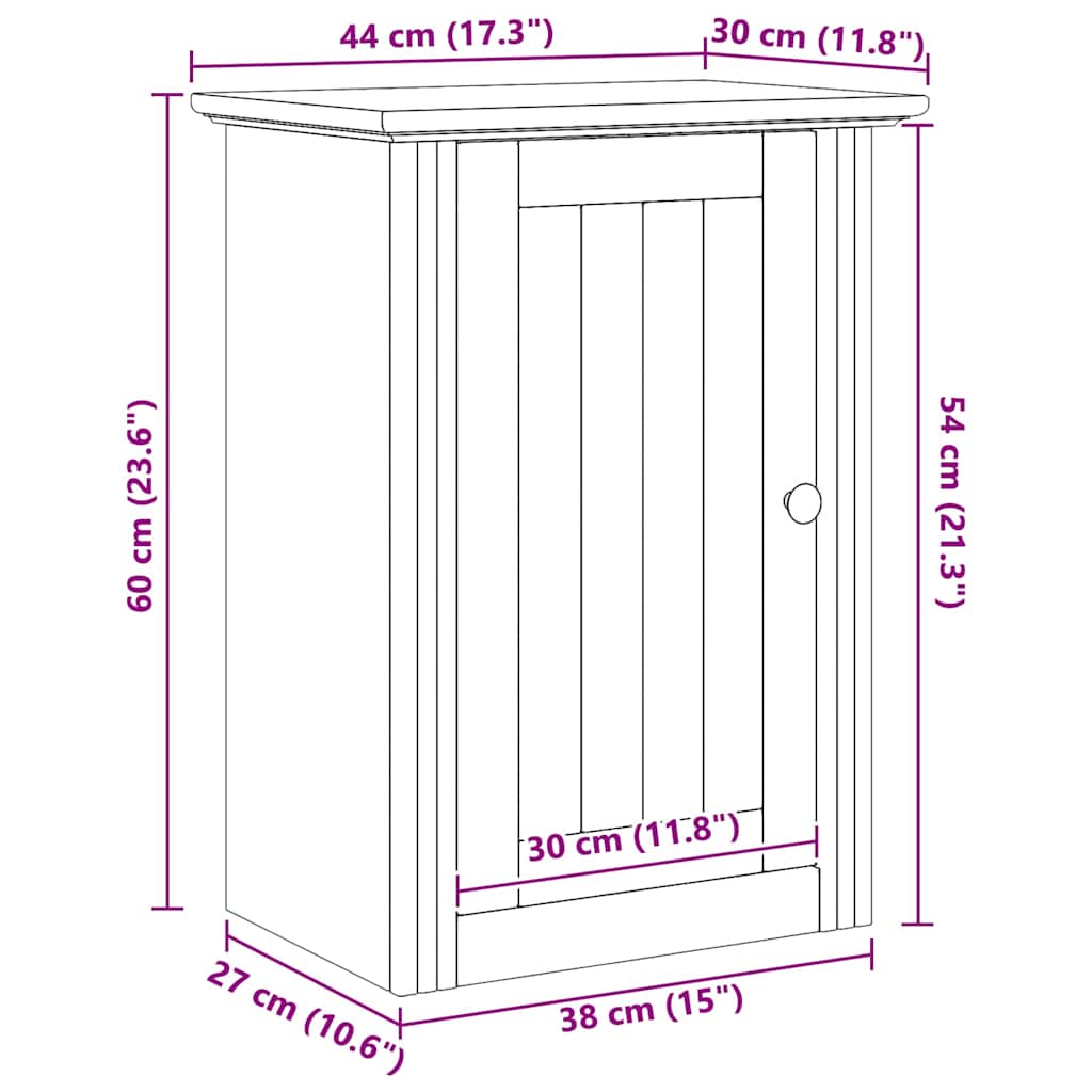vidaXL Ντουλάπα τοίχου μπάνιου με πόρτα BODO Μέλι Καφέ 44 x 30 x 60 εκ