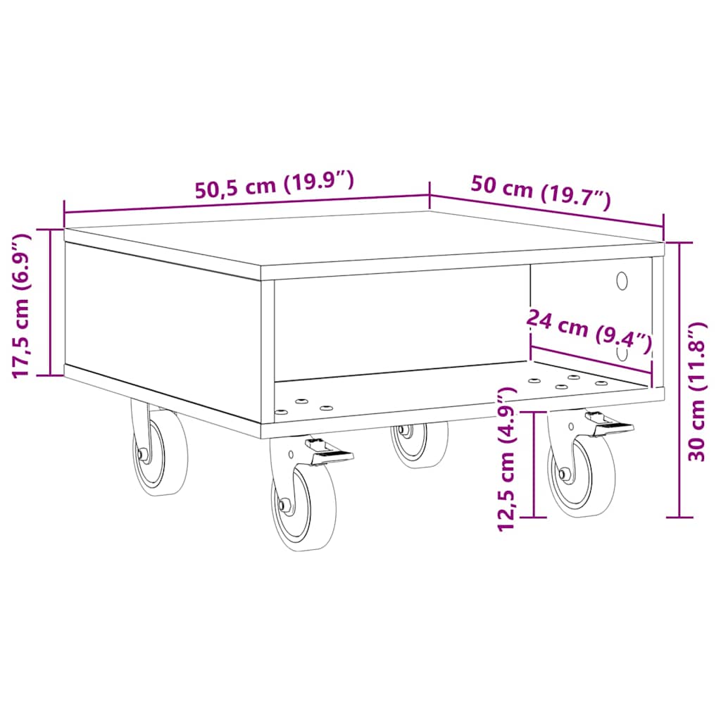 vidaXL Κομοδίνο με τροχούς Λευκό 50,5 x 50 x 30 εκ Επεξεργασμένο Ξύλο