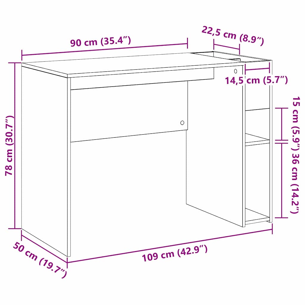 vidaXL Γραφείο Artisan Oak Επεξεργασμένο Ξύλο 109 x 50 x 78 εκ