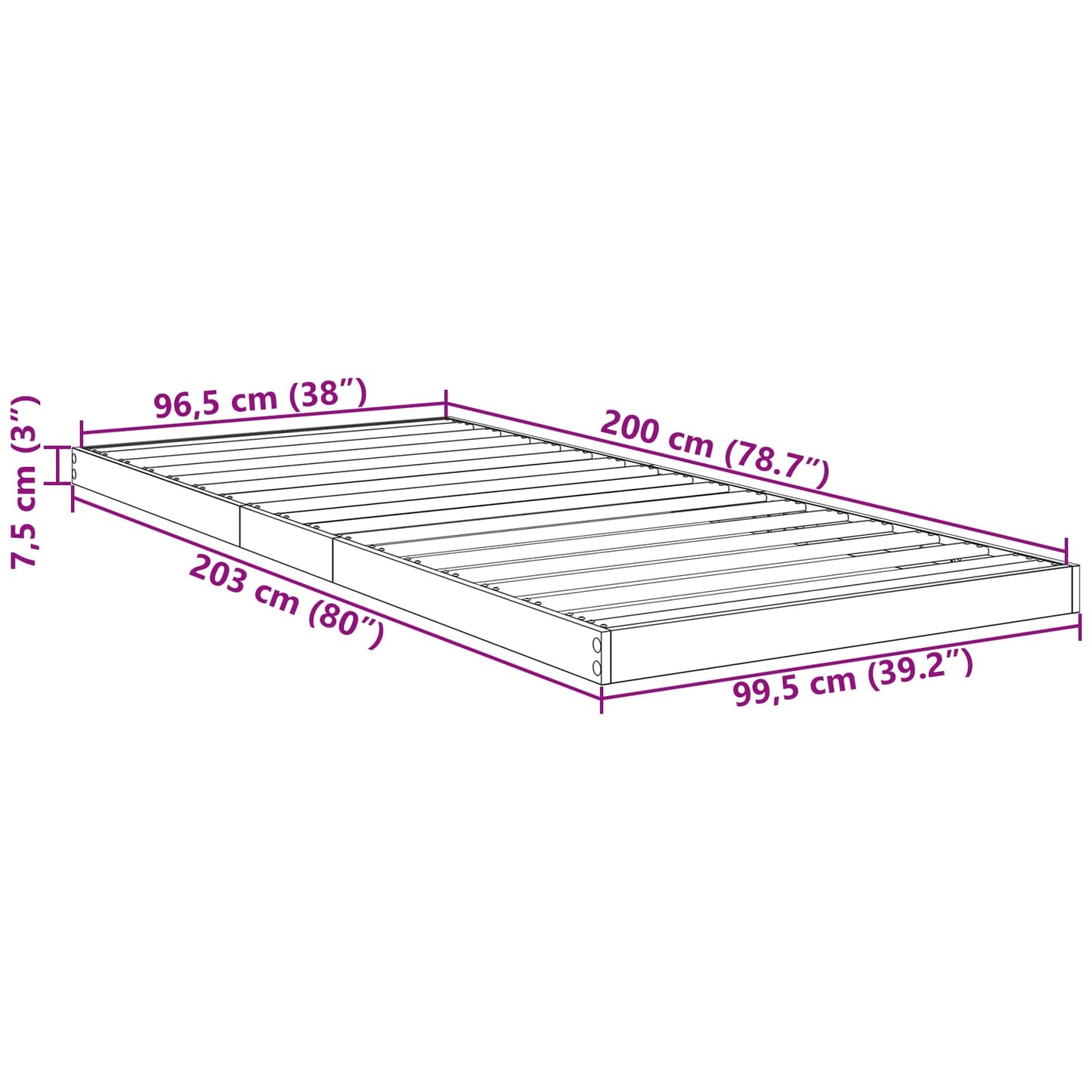 vidaXL Κρεβάτι δαπέδου Παλιό ξύλο 100 x 200 cm Επεξεργασμένο Ξύλο
