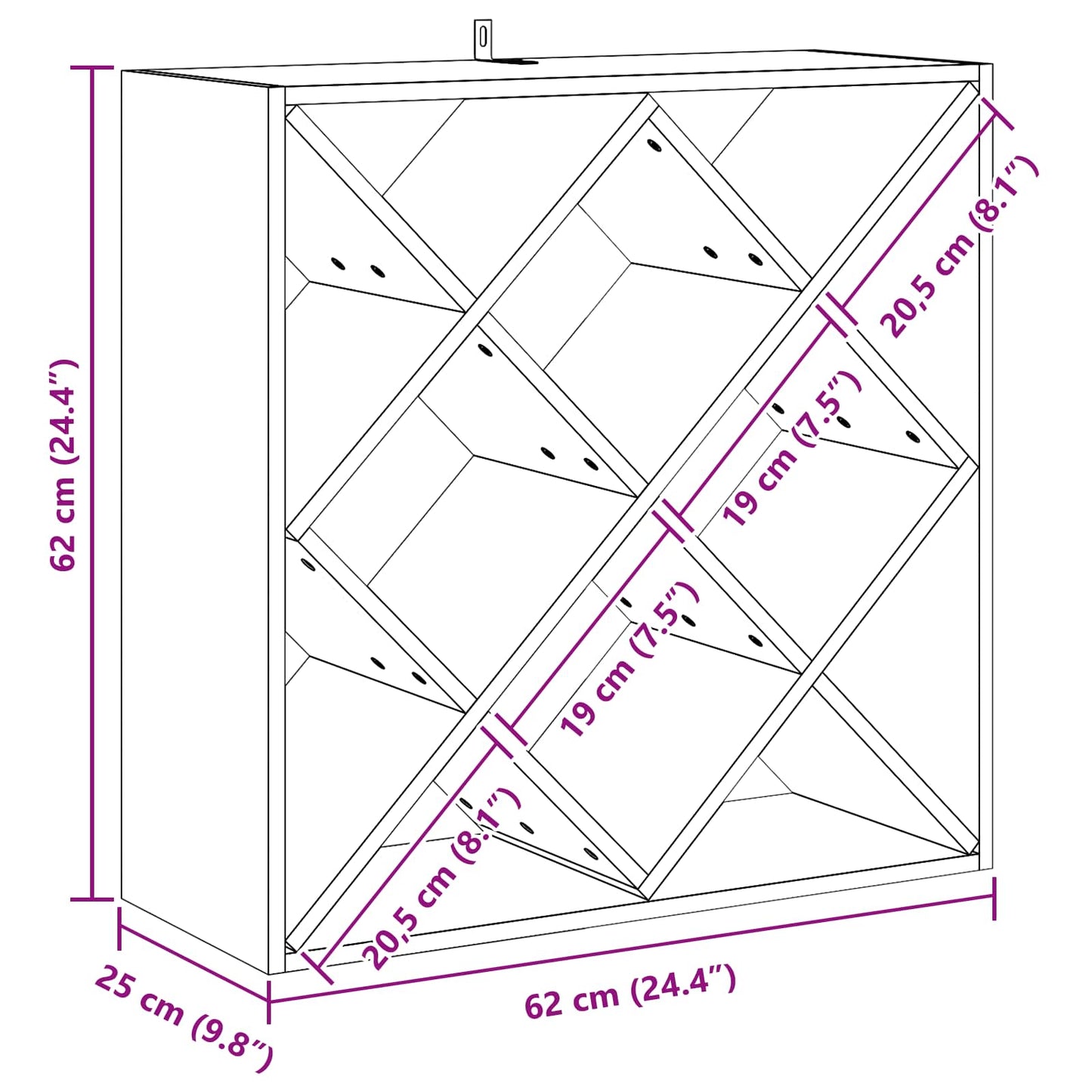 vidaXL Ράφι Κρασιού 2 pcs Λευκό 62 x 25 x 62 cm Στερεά ξυλεία πεύκου