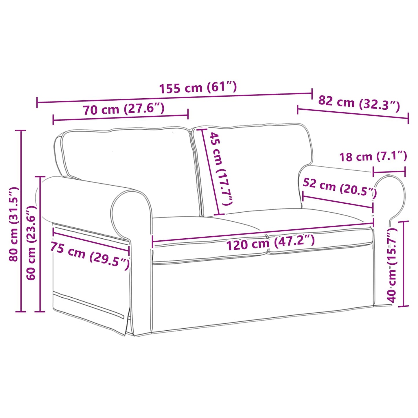 vidaXL Σετ Καναπέ 2 pcs Μαύρο 155 x 82 x 80 εκ ύφασμα