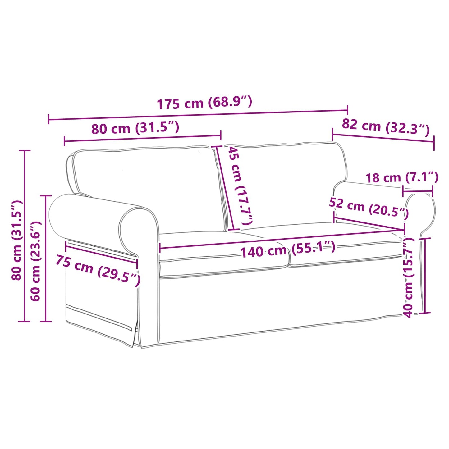 vidaXL Σετ Καναπέ 2 pcs Μαύρο 175 x 82 x 80 εκ ύφασμα