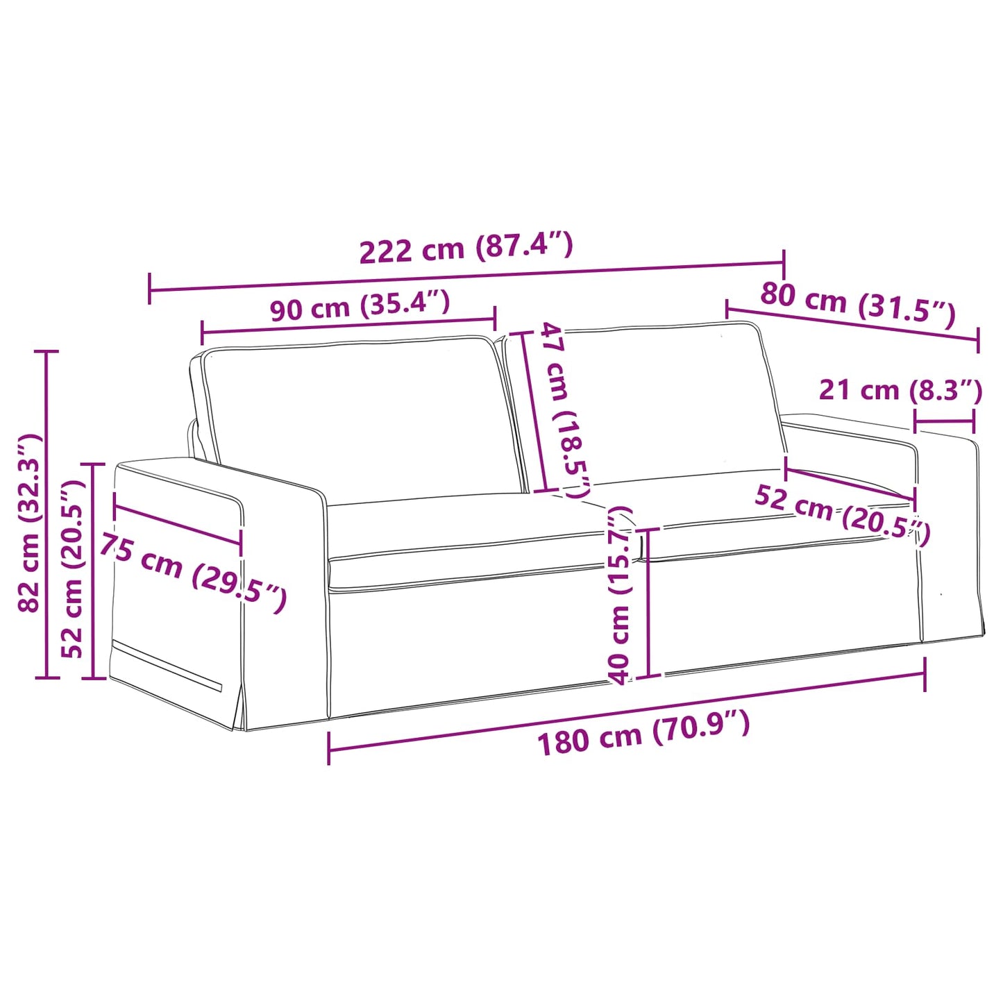 vidaXL Σετ Καναπέ 2 pcs Μπλε 222 x 80 x 82 εκ ύφασμα