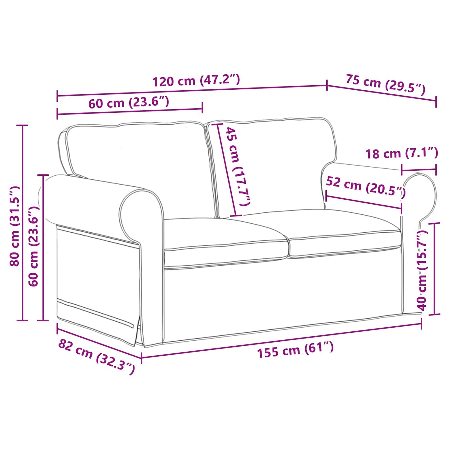 vidaXL Καναπές Μαύρο 155 x 82 x 80 εκ ύφασμα