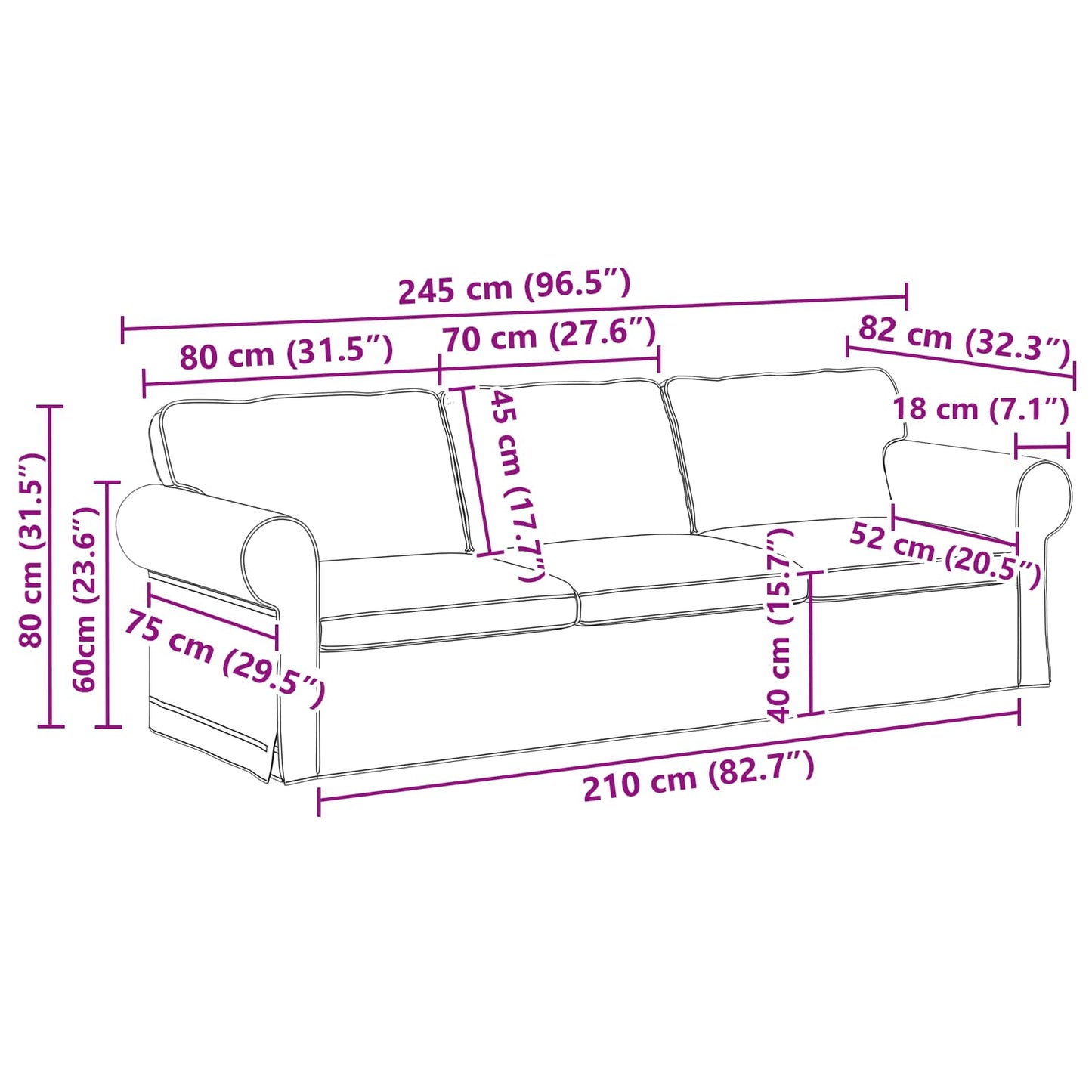 vidaXL Καναπές Ανοιχτό γκρι 245 x 82 x 80 εκ ύφασμα