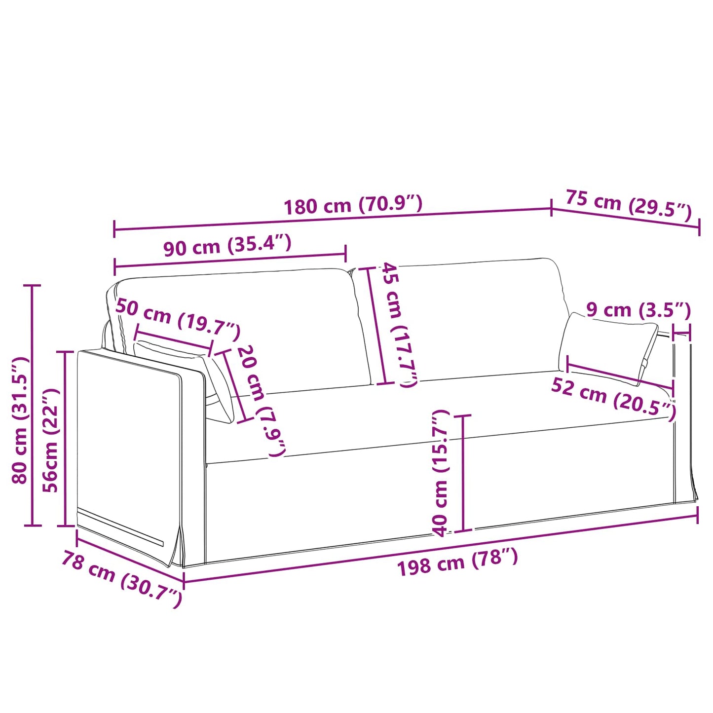 vidaXL Καναπές Μπλε 198 x 78 x 80 εκ ύφασμα