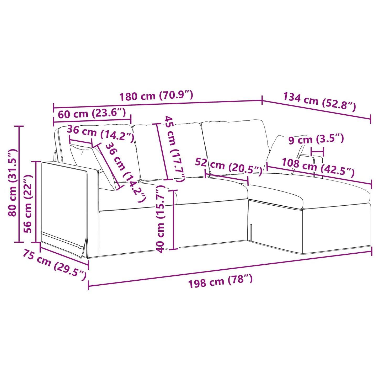 vidaXL Καναπές Κόκκινο 198 x 134 x 80 εκ Βελούδο