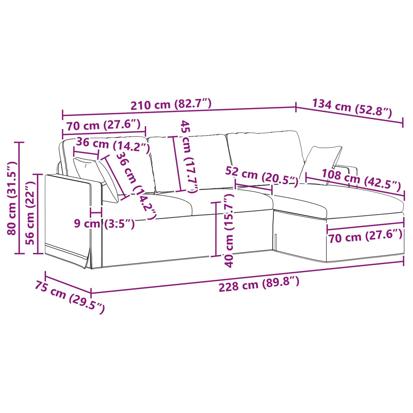 vidaXL Καναπές Ανοιχτό Πράσινο 228 x 134 x 80 εκ Βελούδο