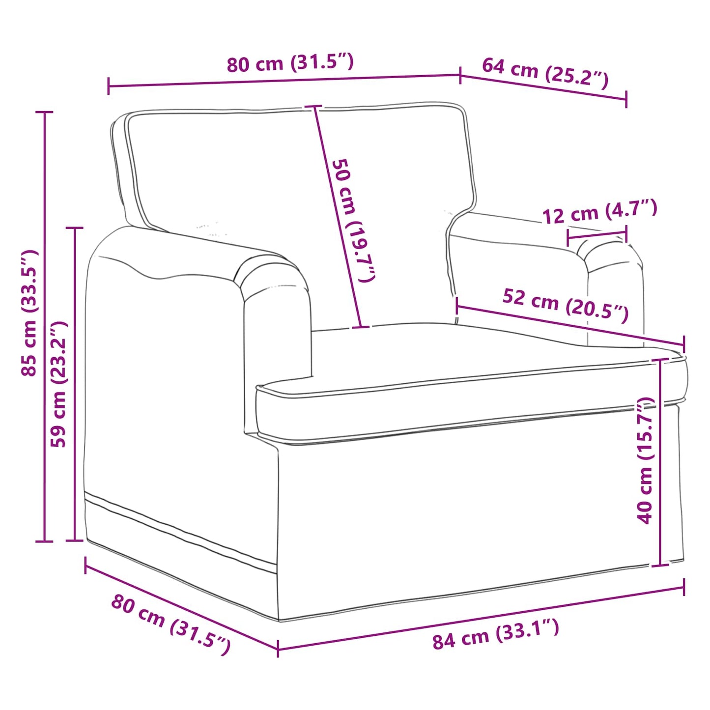 vidaXL Καναπές Μαύρο 84 x 80 x 85 εκ ύφασμα