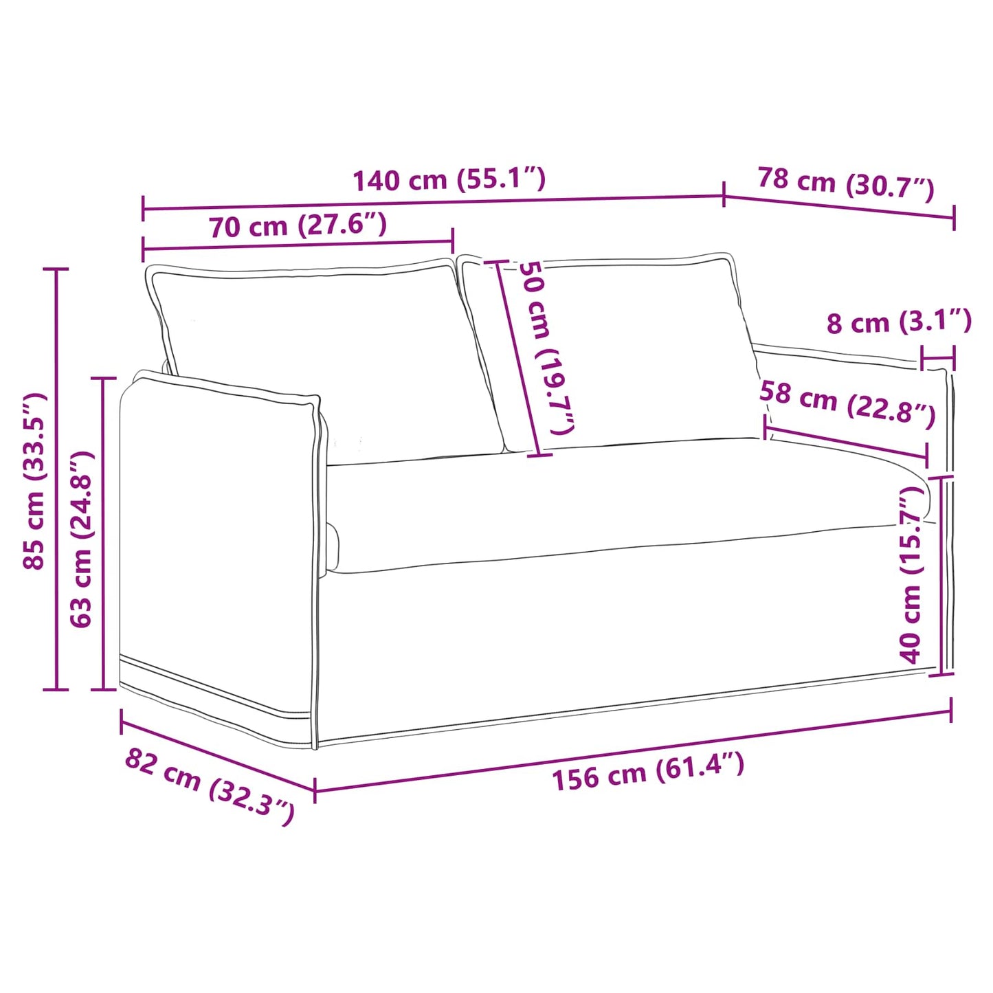 vidaXL Καναπές Κρεμ 156 x 82 x 85 εκ ύφασμα