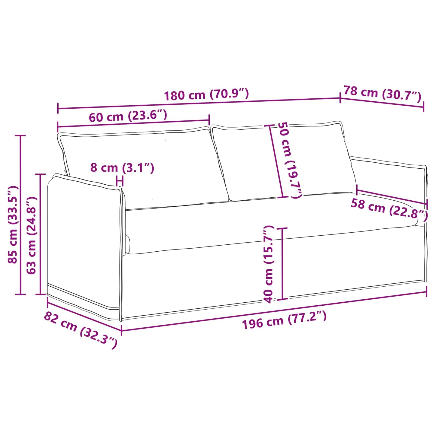 vidaXL Καναπές Σκούρο Πράσινο 196 x 82 x 85 εκ ύφασμα