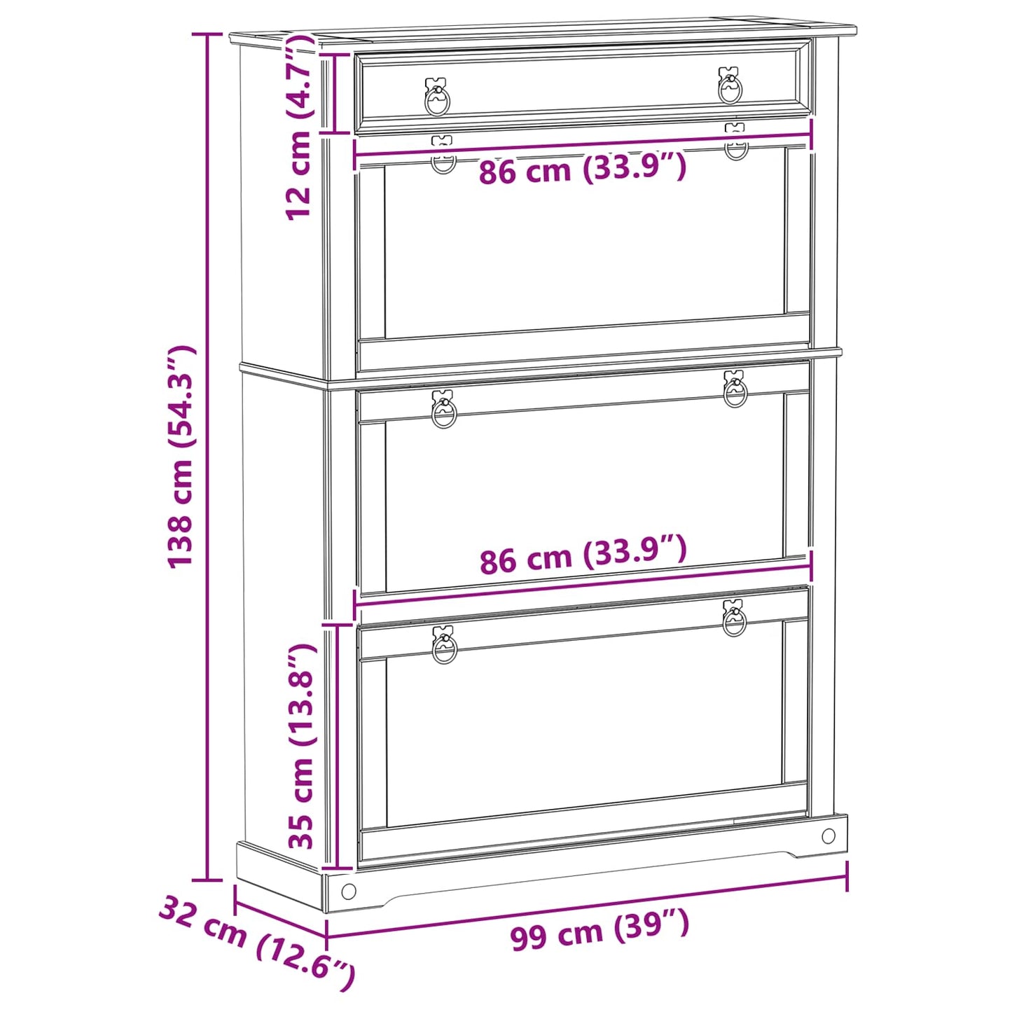 vidaXL Ντουλάπα Παπουτσιών με συρτάρι Corona Λευκό 99 x 32 x 138 εκ