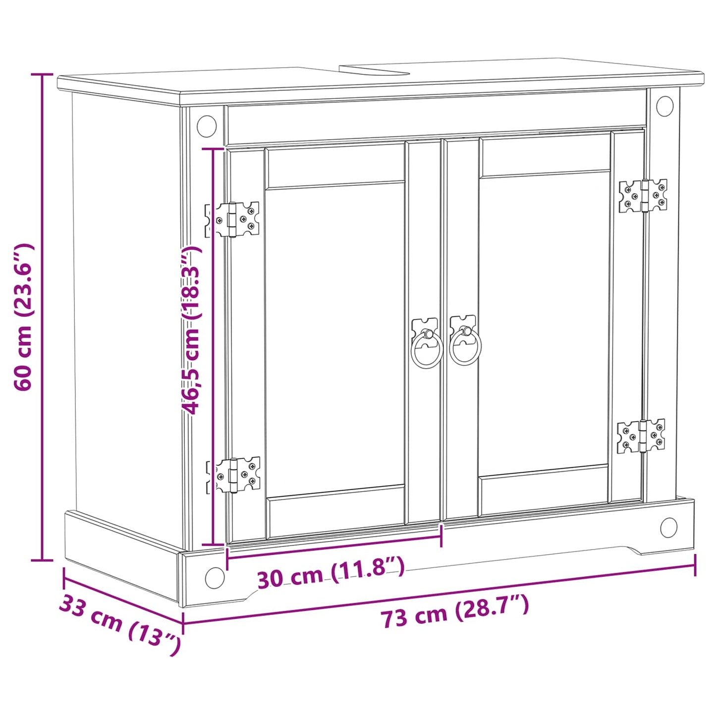 vidaXL Ντουλάπι νιπτήρα Λευκό 73 x 33 x 60 εκ Στερεά ξυλεία πεύκου