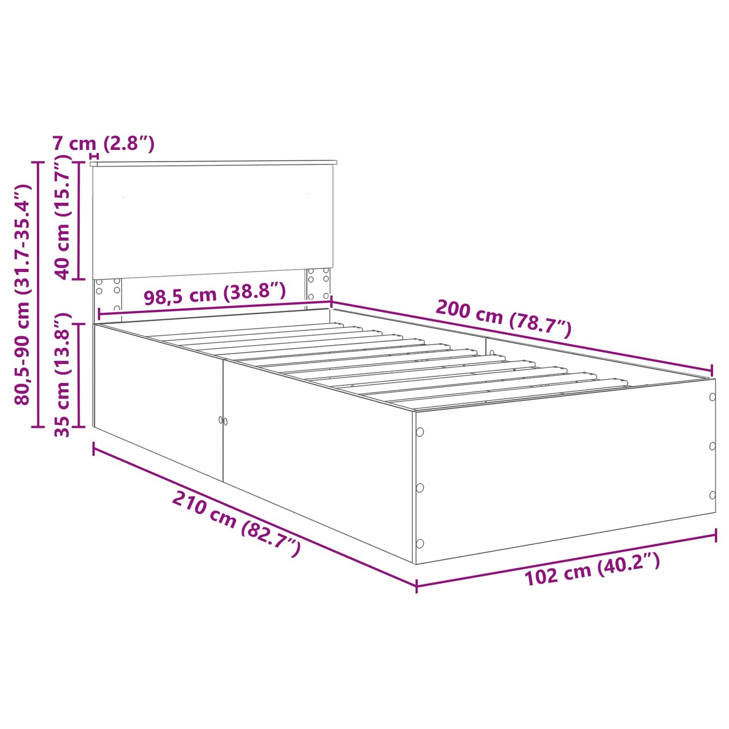 vidaXL Σκελετός Κρεβατιού με κεφαλάρι Γκρίζο Σονομα 120 x 200 cm