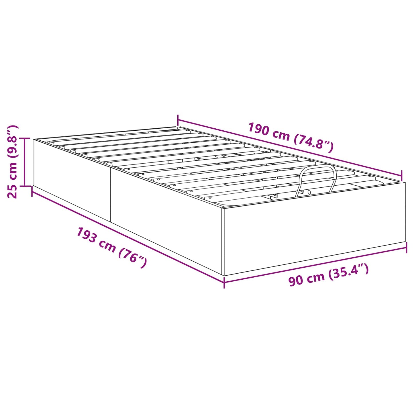 vidaXL Κρεβάτι Οθωμανικού Τύπου Γκρι Sonoma 90 x 190 cm