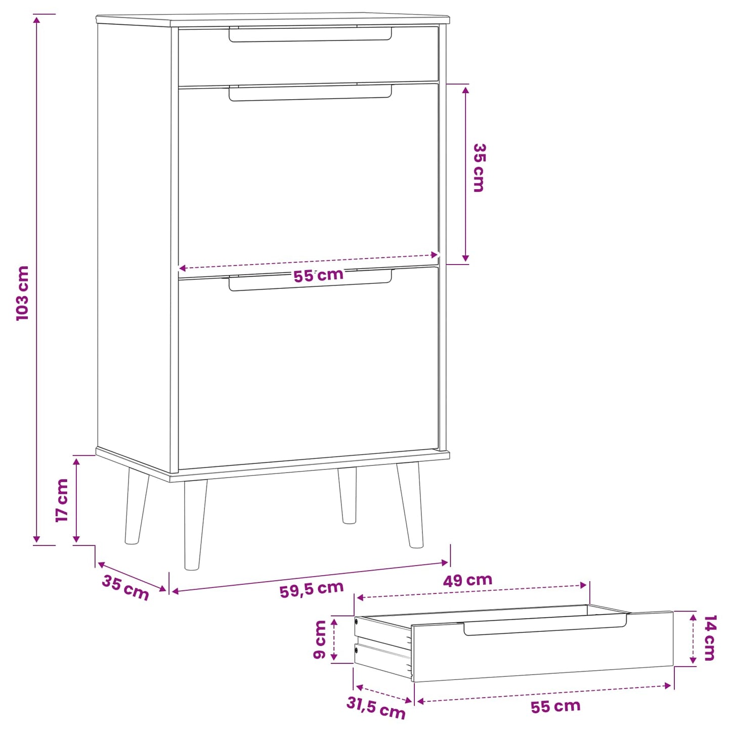 vidaXL Ντουλάπα Παπουτσιών MOLDE 59,5 x 35 x 103 εκ Μασίφ Ξύλο Πεύκου