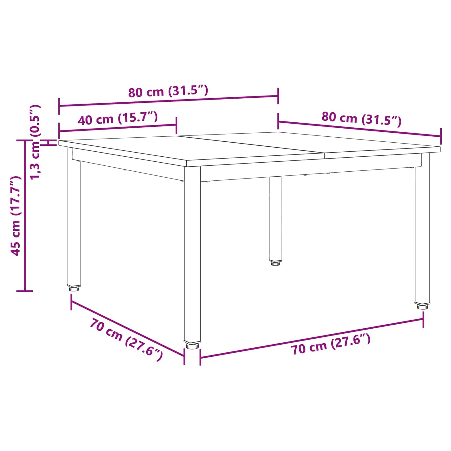 vidaXL Τραπεζάκι σαλονιού Μαύρη Οξυά 80 x 80 x 45 cm