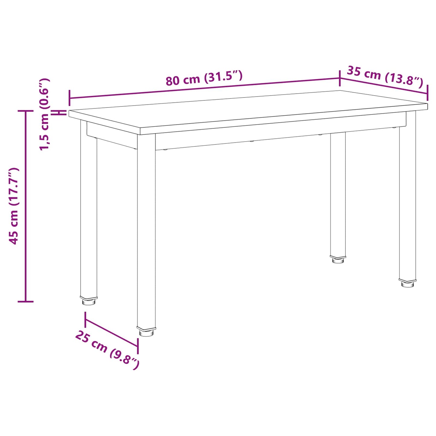 vidaXL παγκάκι Μαύρη Οξυά 80 x 35 x 45 cm Επεξεργασμένο ξύλο