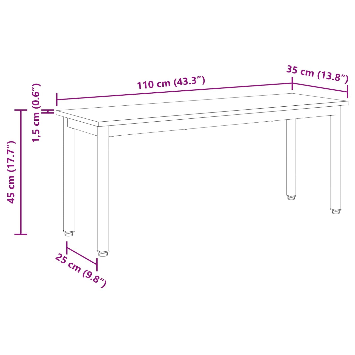vidaXL παγκάκι Μαύρη Οξυά 110 x 35 x 45 cm Επεξεργασμένο Ξύλο
