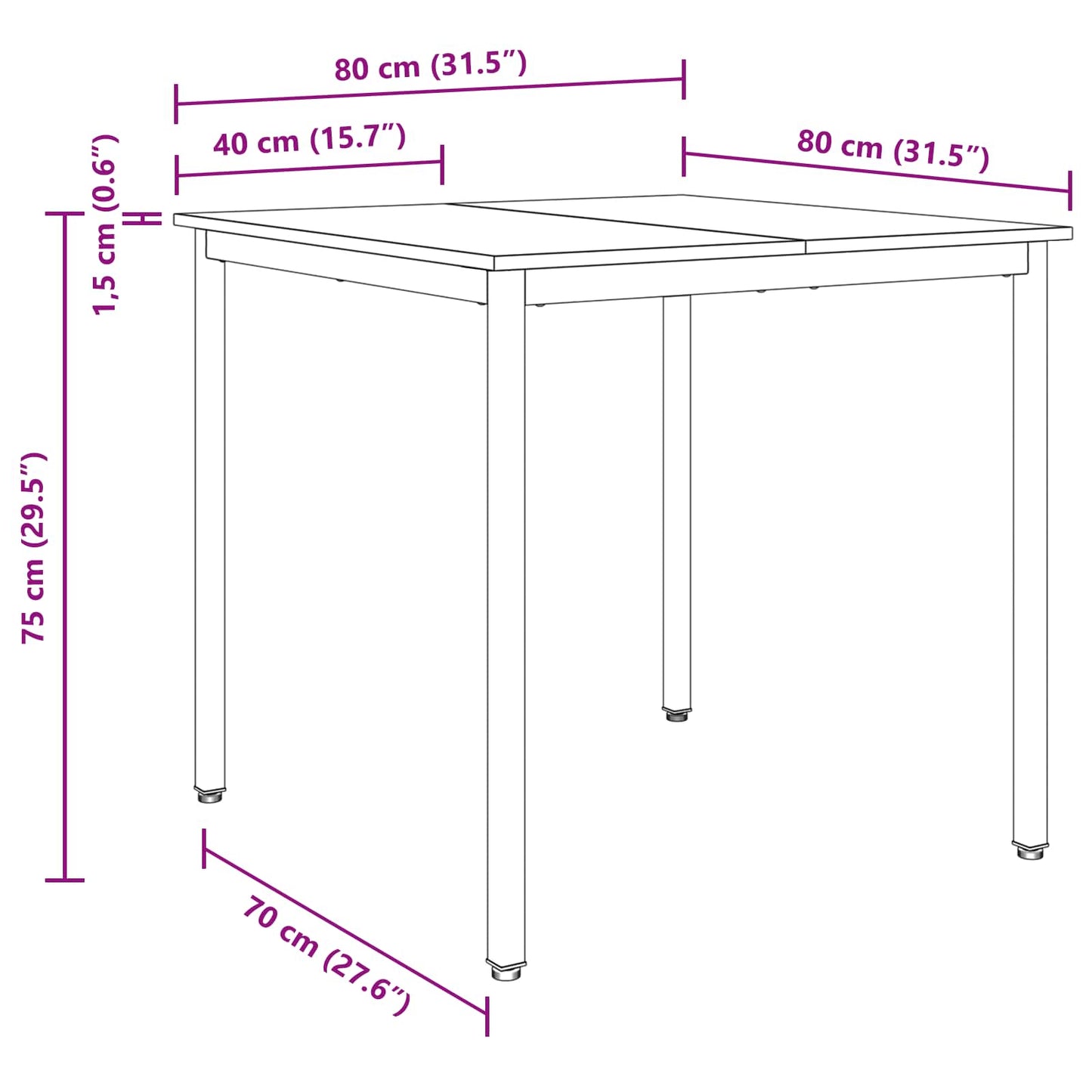 vidaXL Τραπεζαρίες 80 x 80 x 75 cm ΜΕΤΑΛΛΟ τετράγωνο