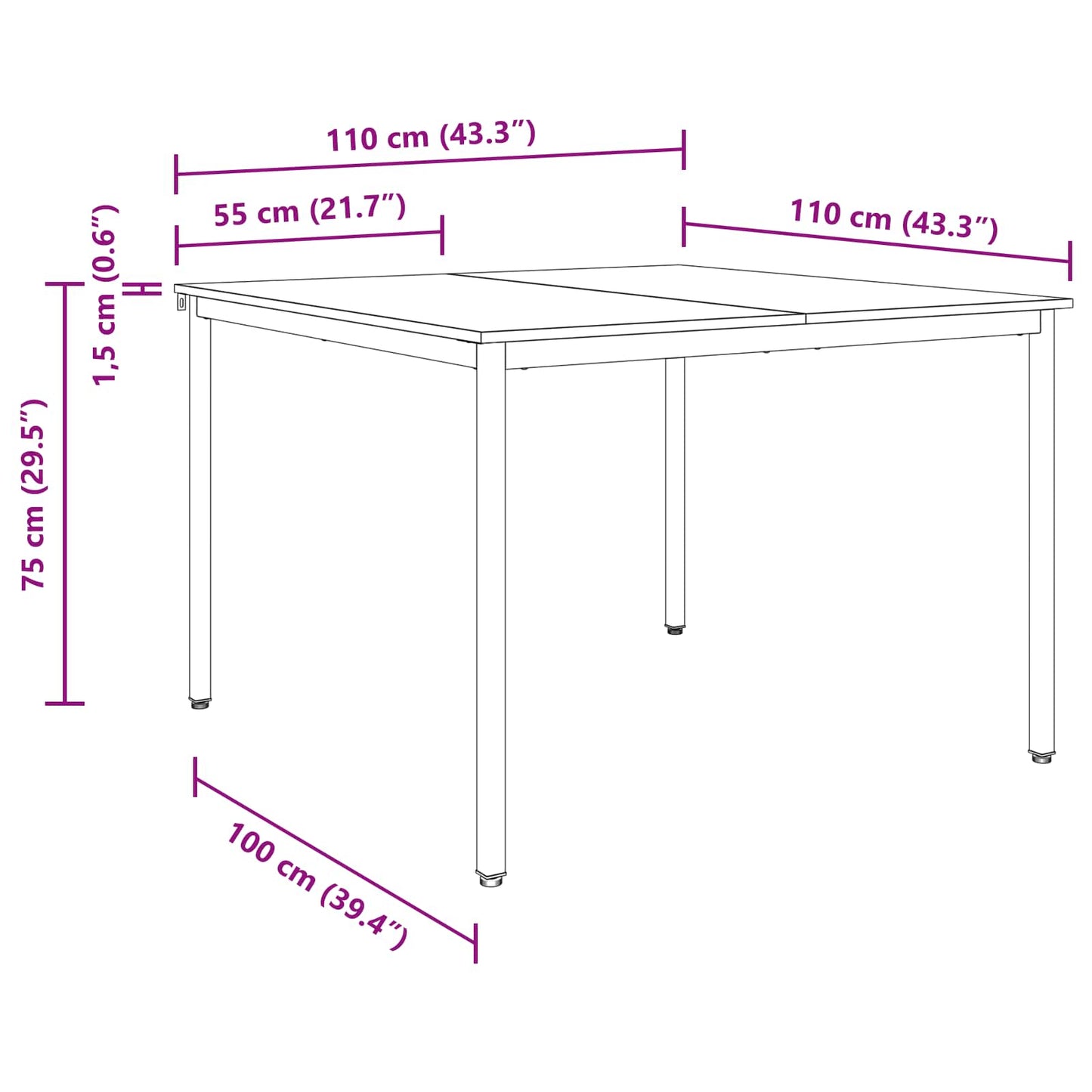vidaXL Τραπεζαρίες 110 x 110 x 75 cm Επεξεργασμένο Ξύλο Μαύρη Δρυς