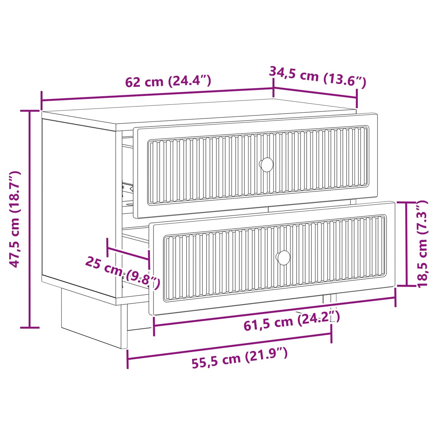 vidaXL Κομοδίνο Artisan Δρυς 62 x 34,5 x 47,5 εκ Επεξεργασμένο Ξύλο