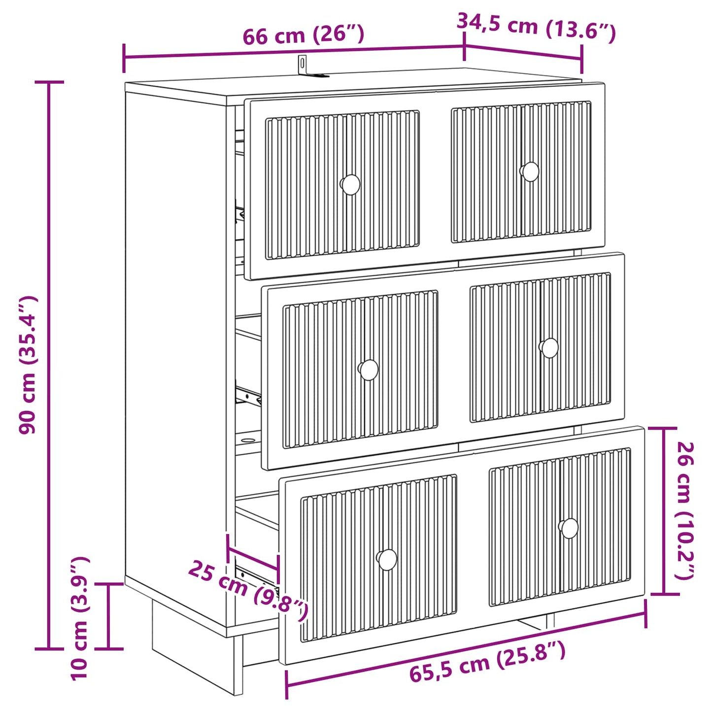 vidaXL Ντουλάπι με Συρτάρια 66 x 34,5 x 90 εκ Επεξεργασμένο Ξύλο Μαύρο