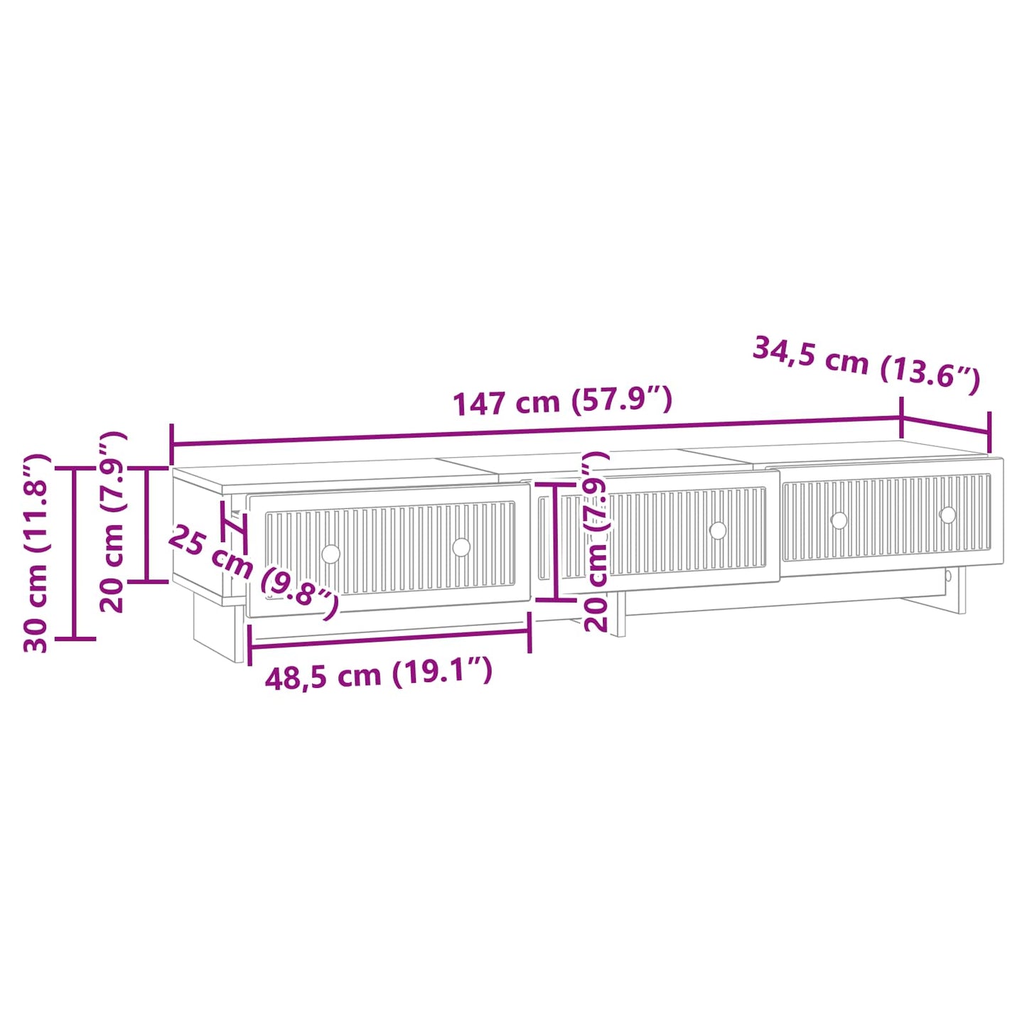 vidaXL Ντουλάπι TV Λευκό 147 x 34,5 x 30 εκ Επεξεργασμένο Ξύλο