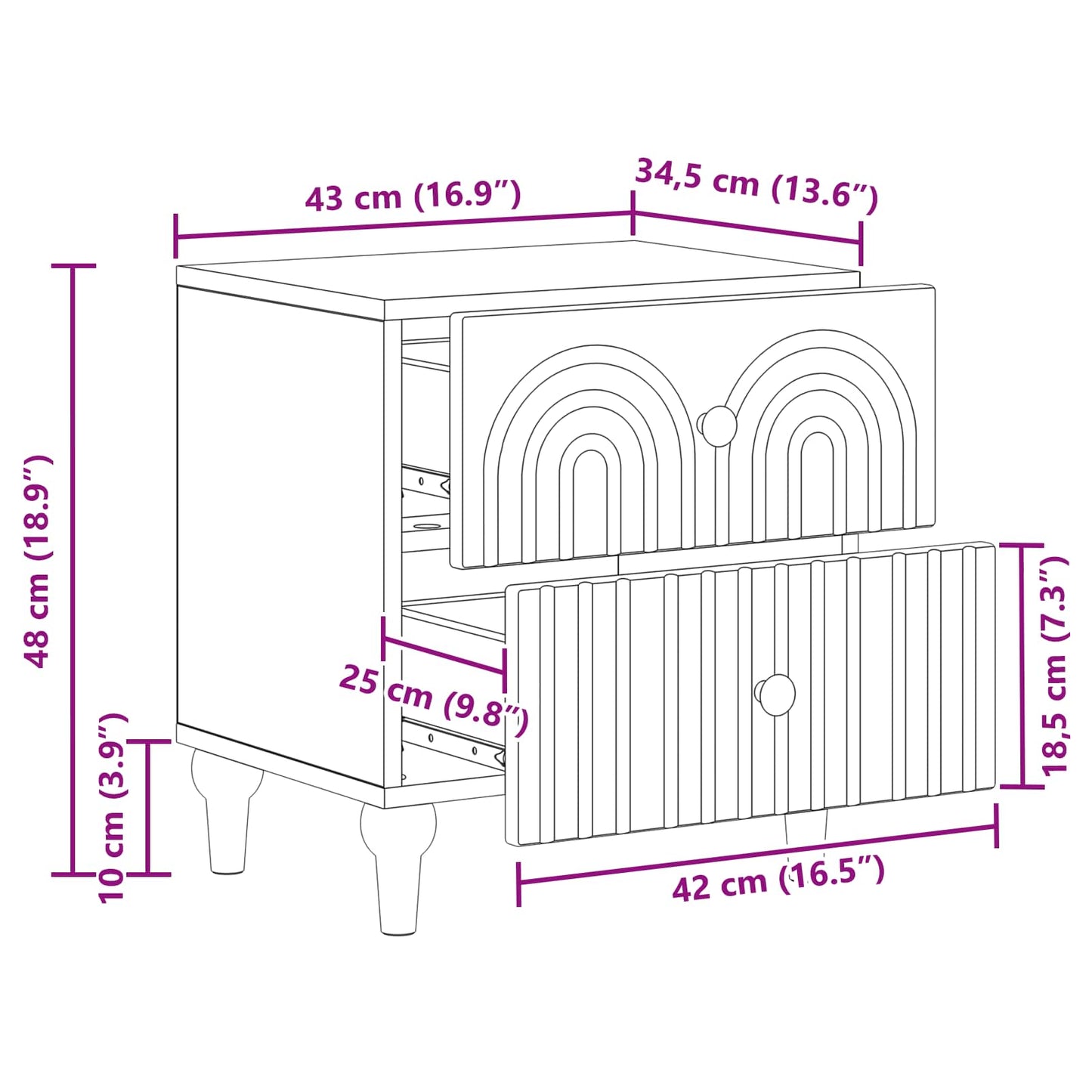vidaXL Κομοδίνο Παλαιωμένο ξύλο 43 x 34,5 x 48 εκ Επεξεργασμένο Ξύλο