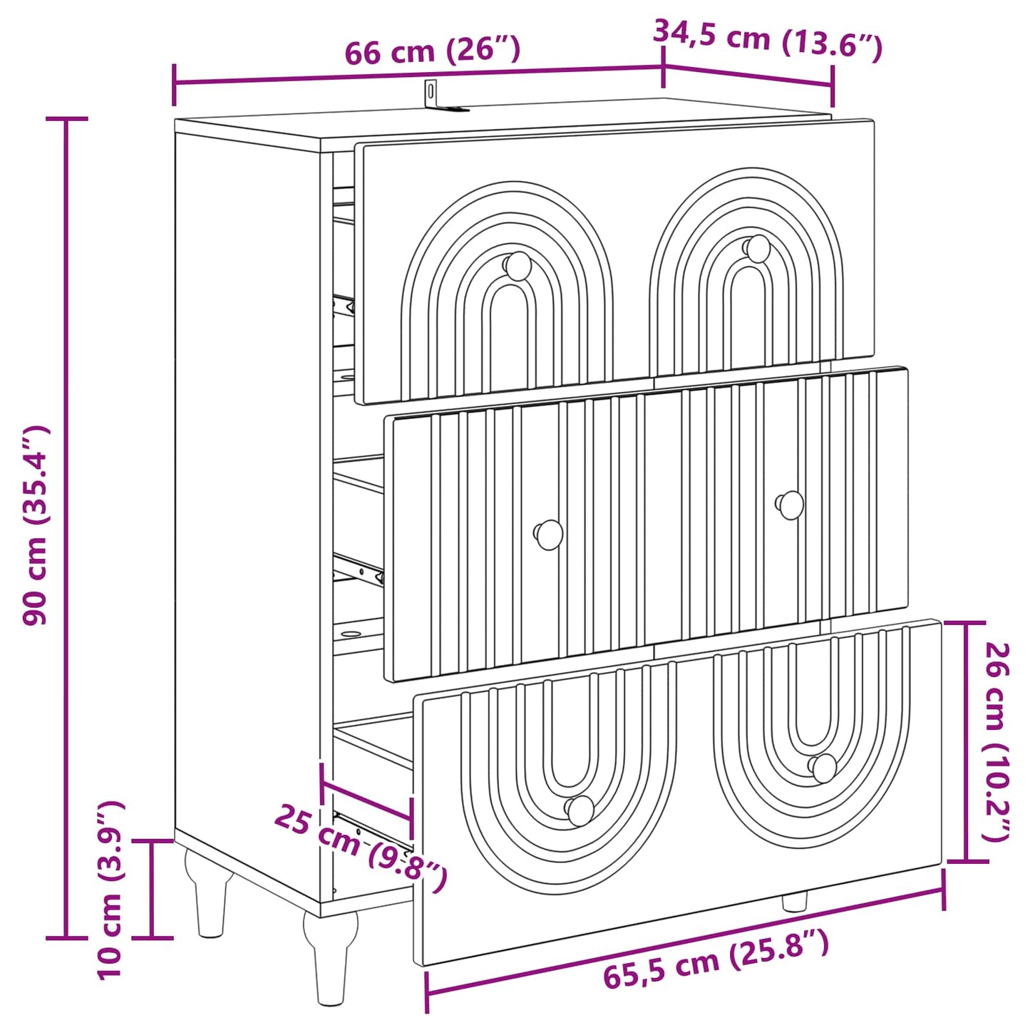 vidaXL Ντουλάπι με Συρτάρια Μαύρο 66 x 34,5 x 90 εκ Επεξεργασμένο Ξύλο