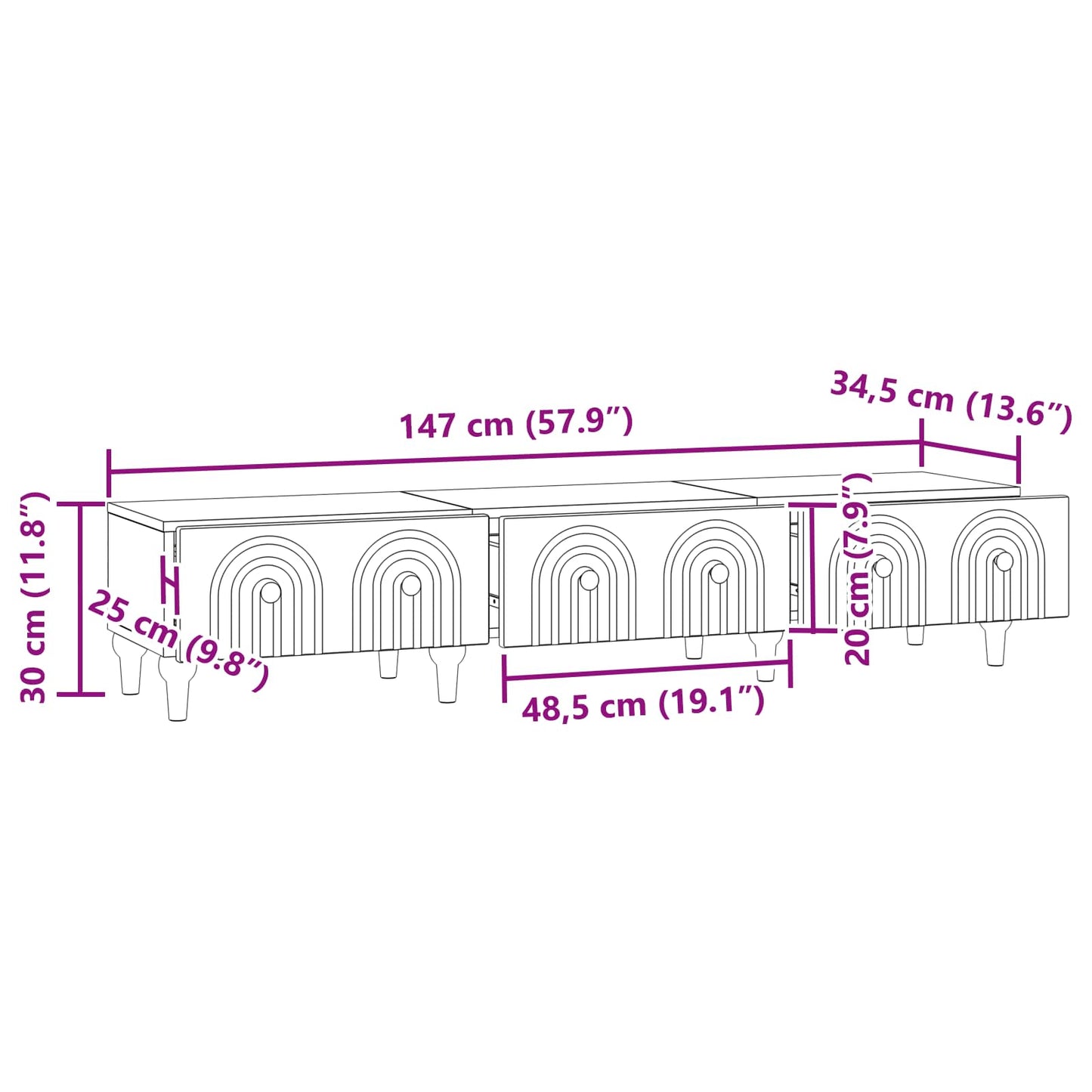 vidaXL Ντουλάπι TV με συρτάρι Γκρι Σκυροδέματος 147 x 34,5 x 30 εκ