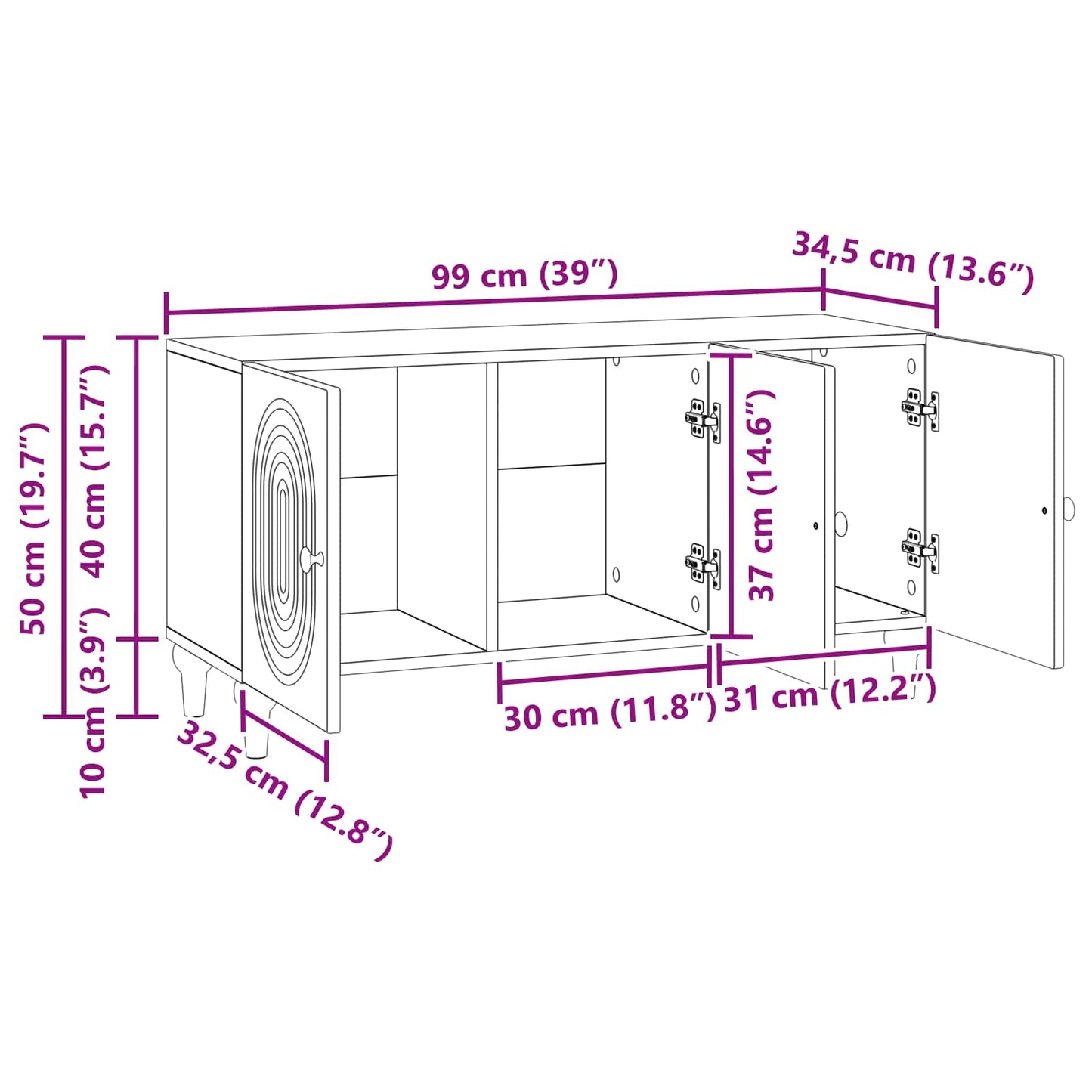 vidaXL Ντουλάπι TV Λευκό 99 x 34,5 x 50 εκ. Επεξεργασμένο Ξύλο