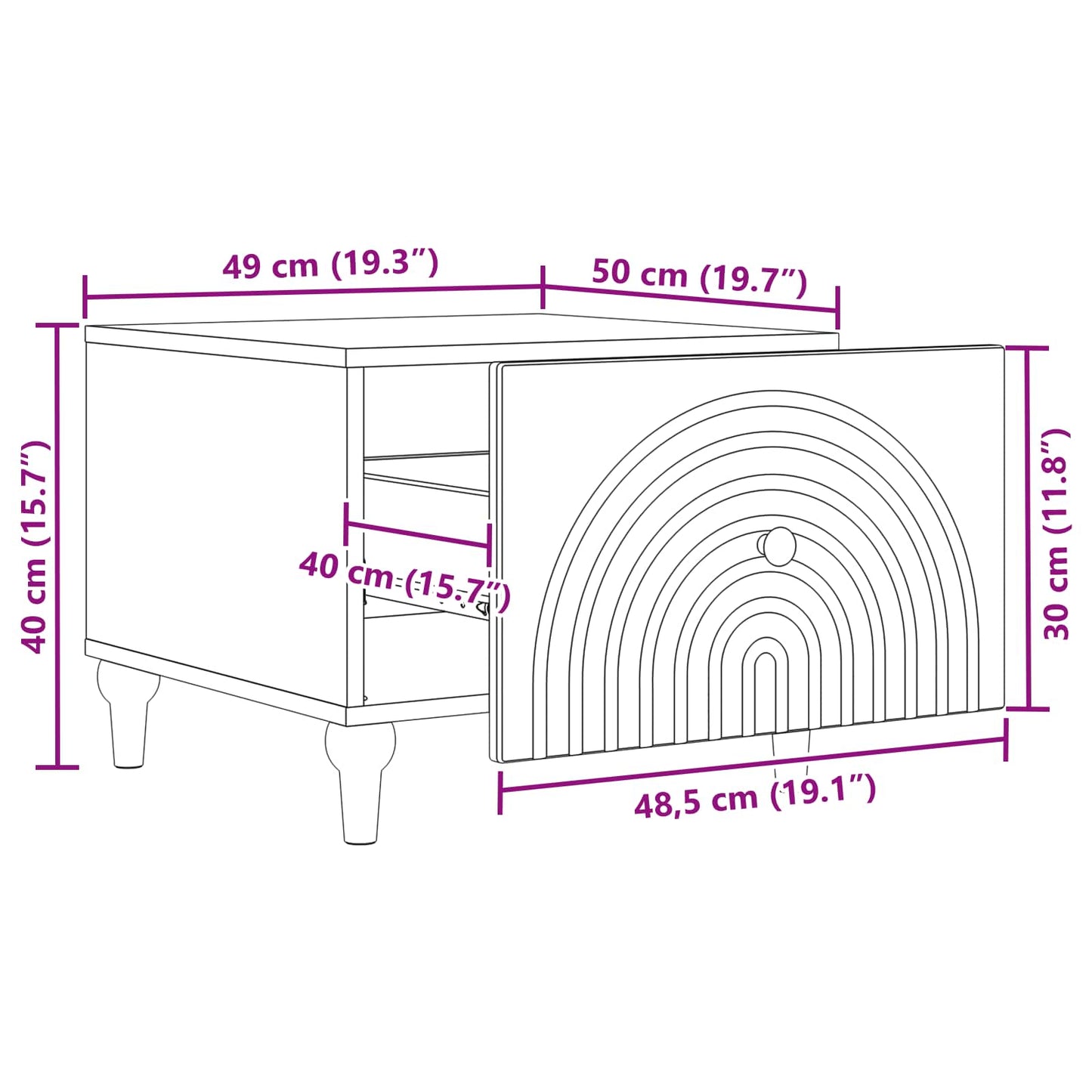 vidaXL Τραπεζάκι σαλονιού Μαύρο 49 x 50 x 40 εκ Επεξεργασμένο Ξύλο